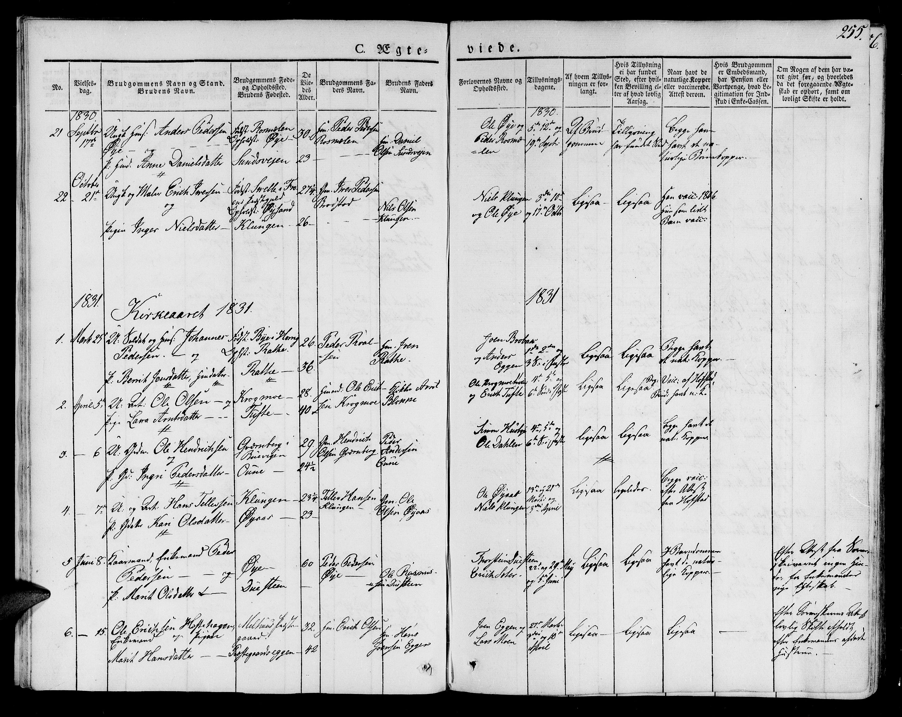 Ministerialprotokoller, klokkerbøker og fødselsregistre - Sør-Trøndelag, SAT/A-1456/691/L1070: Parish register (official) no. 691A05 /1, 1826-1841, p. 255