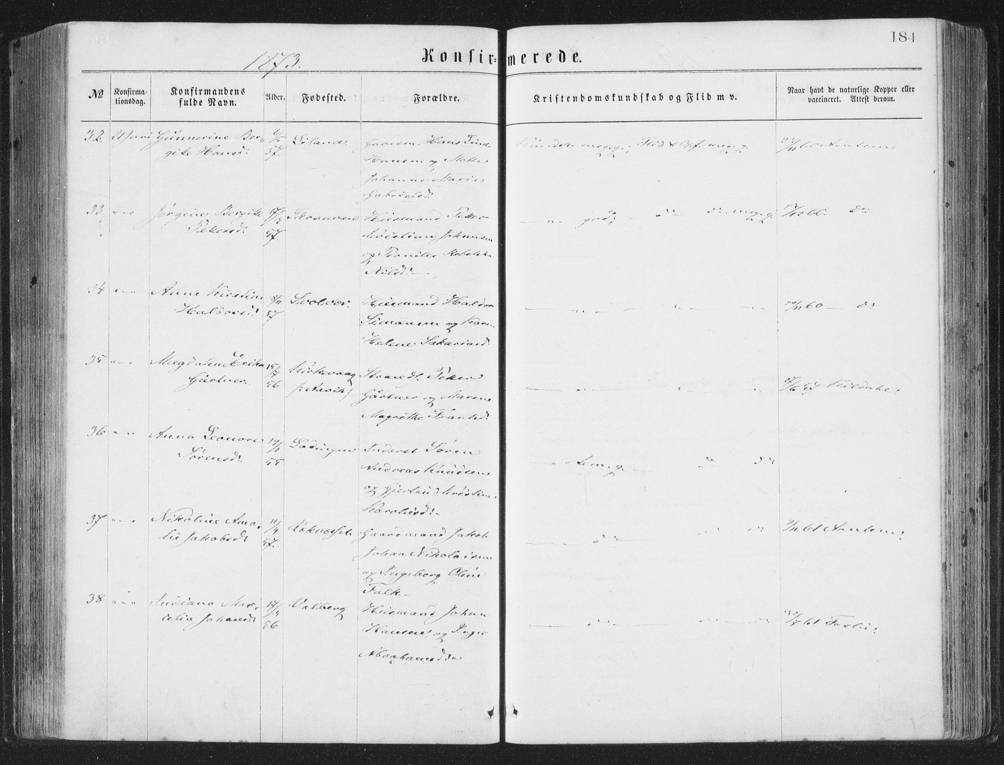 Ministerialprotokoller, klokkerbøker og fødselsregistre - Nordland, AV/SAT-A-1459/874/L1057: Parish register (official) no. 874A01, 1866-1877, p. 184