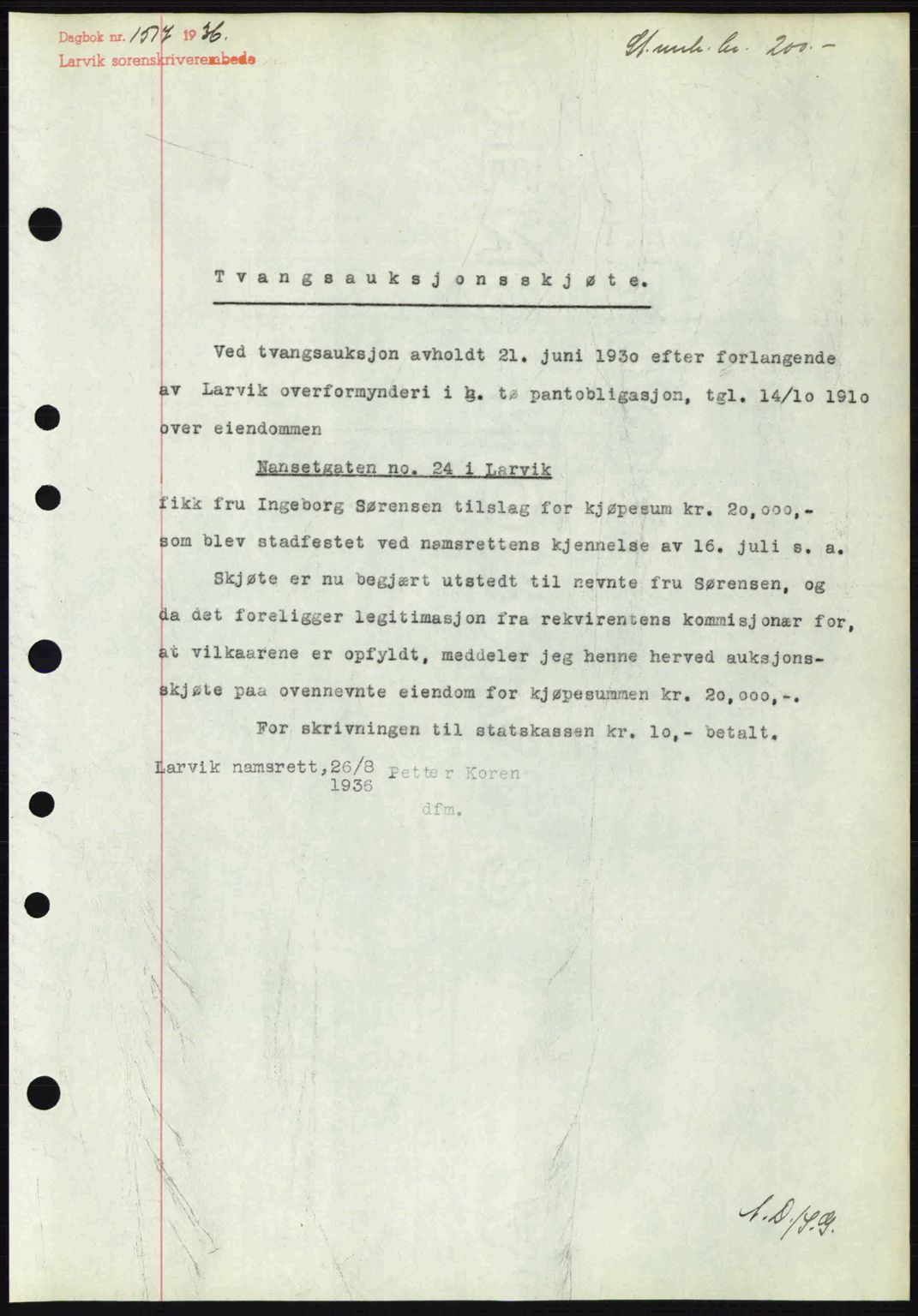 Larvik sorenskriveri, SAKO/A-83/G/Ga/Gab/L0067: Mortgage book no. A-1, 1936-1937, Diary no: : 1517/1936