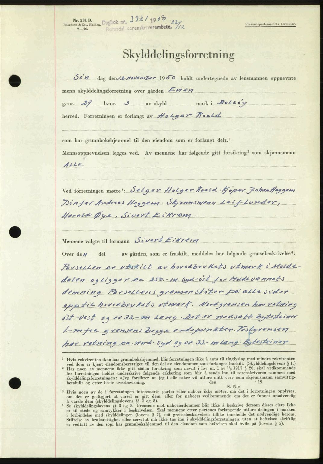 Romsdal sorenskriveri, AV/SAT-A-4149/1/2/2C: Mortgage book no. A35, 1950-1950, Diary no: : 3921/1950