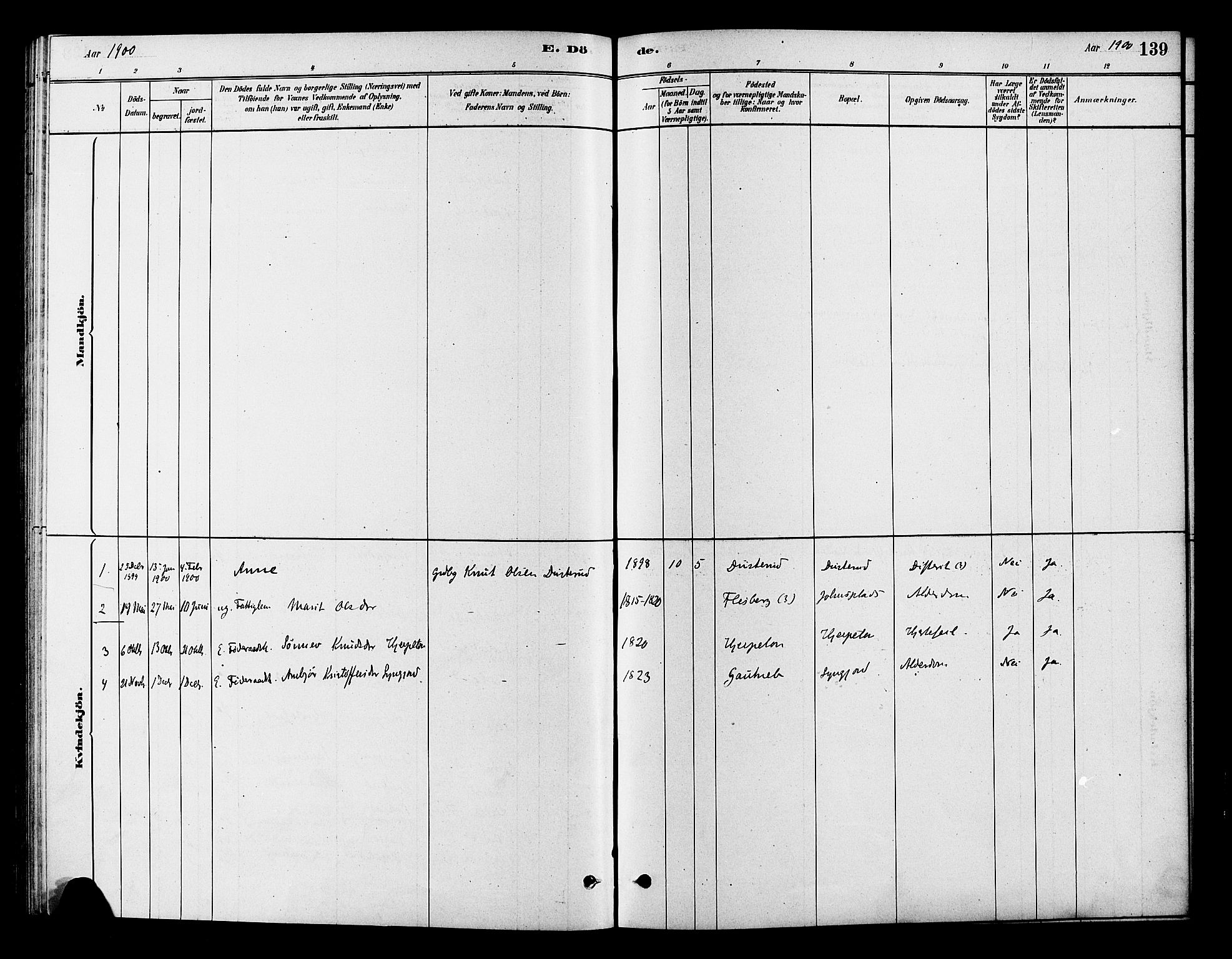 Flesberg kirkebøker, SAKO/A-18/F/Fc/L0001: Parish register (official) no. III 1, 1879-1905, p. 139