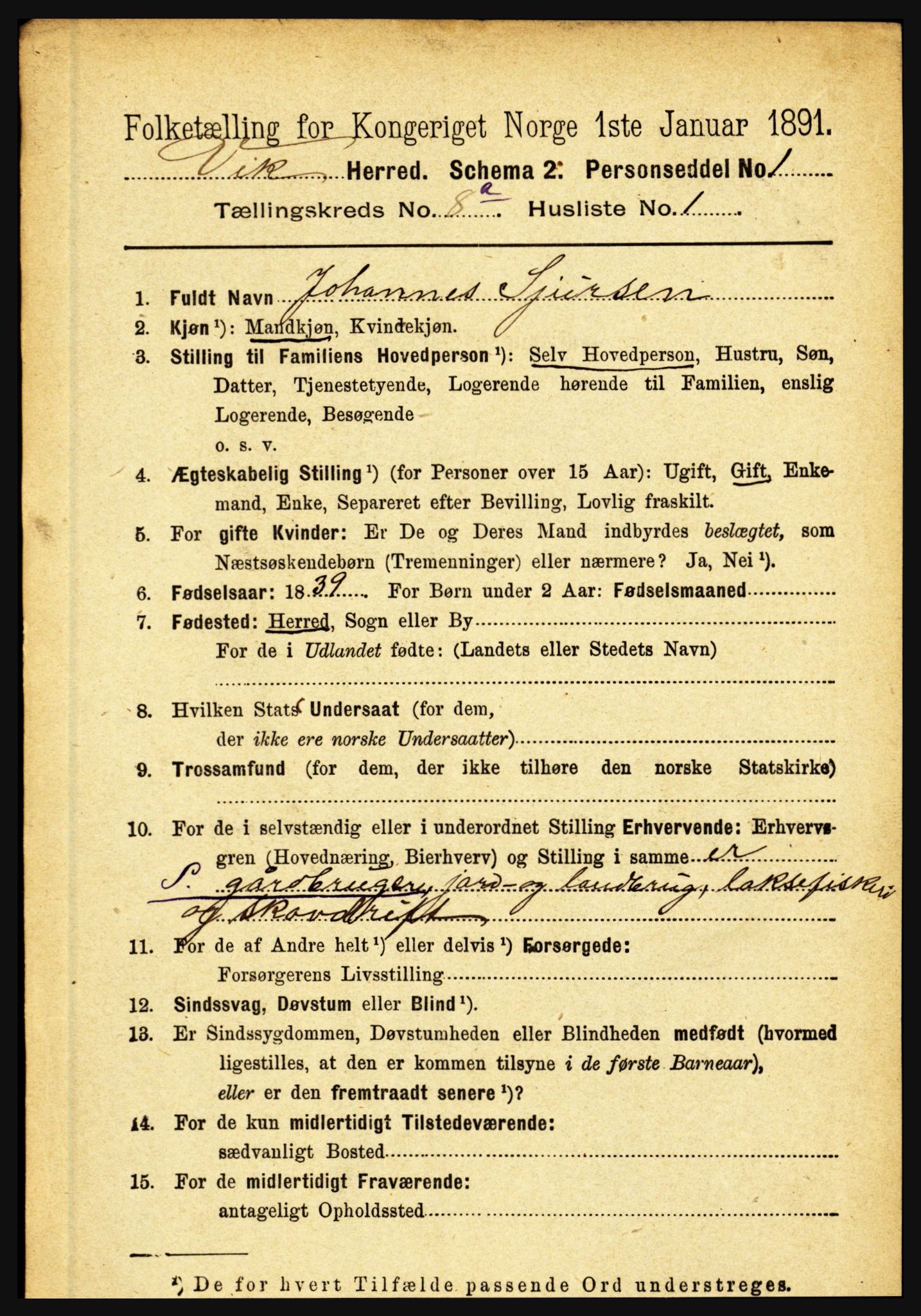 RA, 1891 census for 1417 Vik, 1891, p. 3537