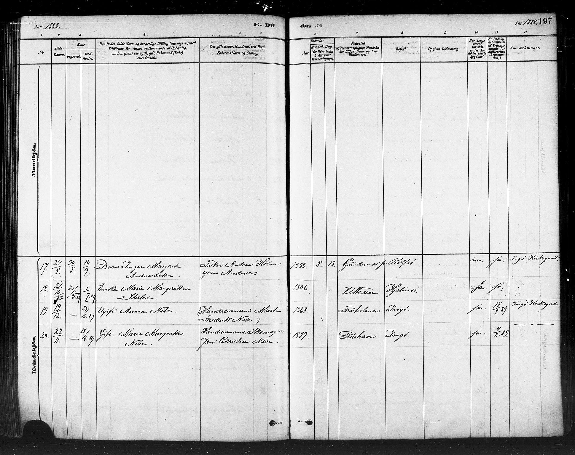 Måsøy sokneprestkontor, AV/SATØ-S-1348/H/Ha/L0004kirke: Parish register (official) no. 4, 1878-1891, p. 197