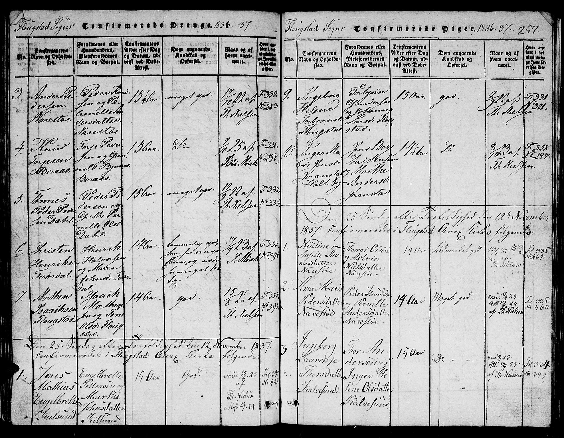 Dypvåg sokneprestkontor, SAK/1111-0007/F/Fb/Fbb/L0001: Parish register (copy) no. B 1, 1816-1850, p. 257