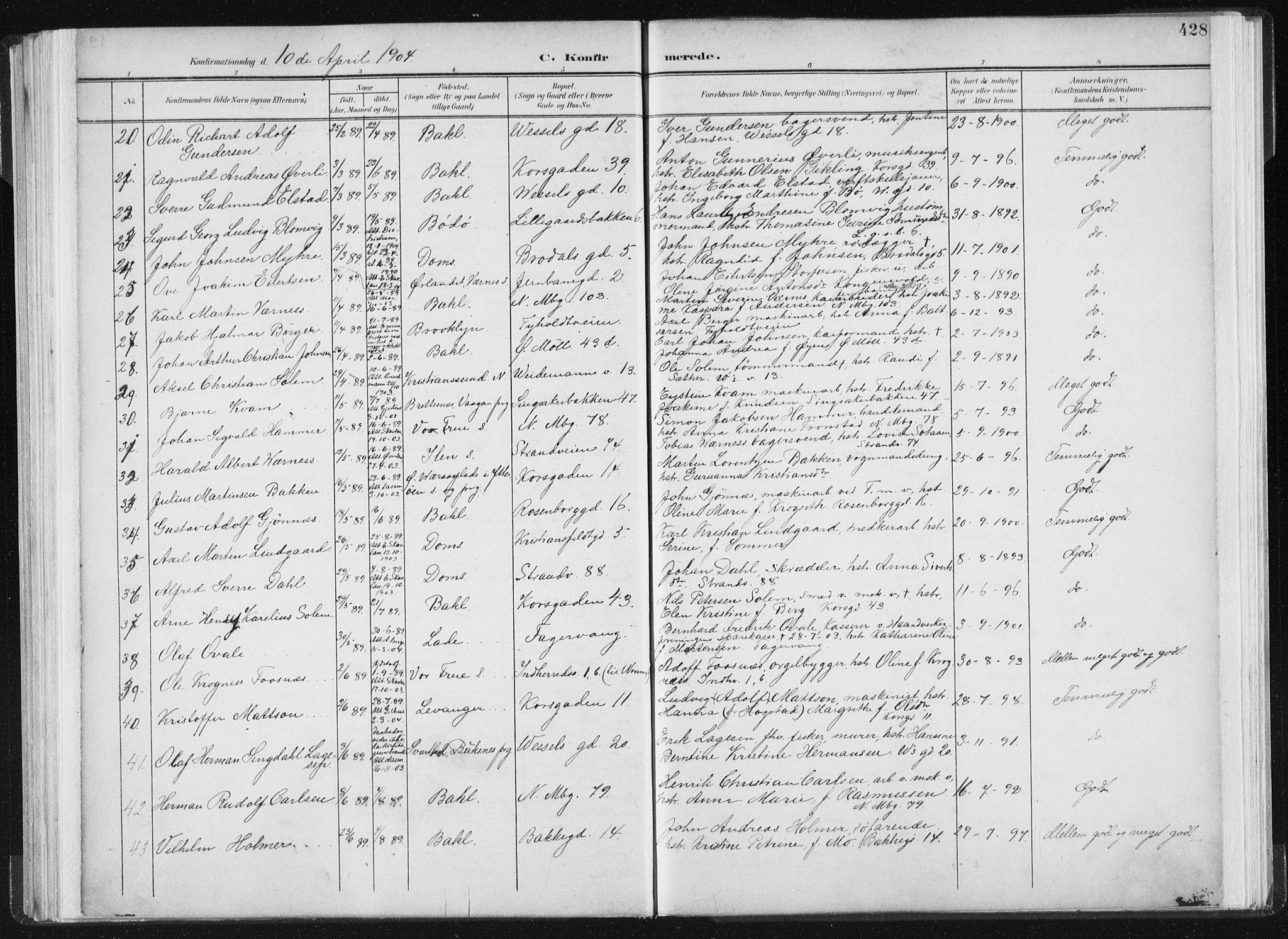 Ministerialprotokoller, klokkerbøker og fødselsregistre - Sør-Trøndelag, SAT/A-1456/604/L0200: Parish register (official) no. 604A20II, 1901-1908, p. 428