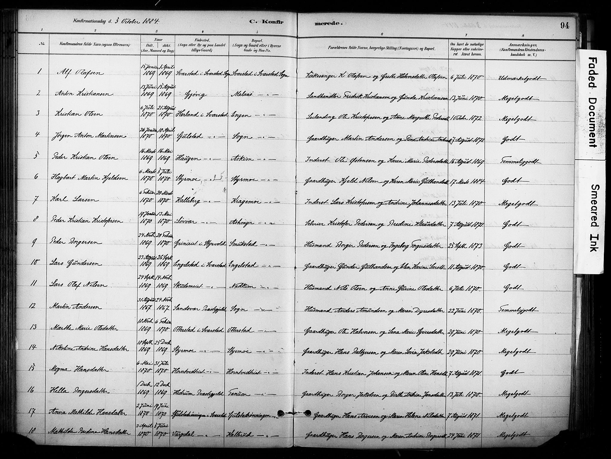 Lardal kirkebøker, AV/SAKO-A-350/F/Fb/L0001: Parish register (official) no. II 1, 1881-1911, p. 94