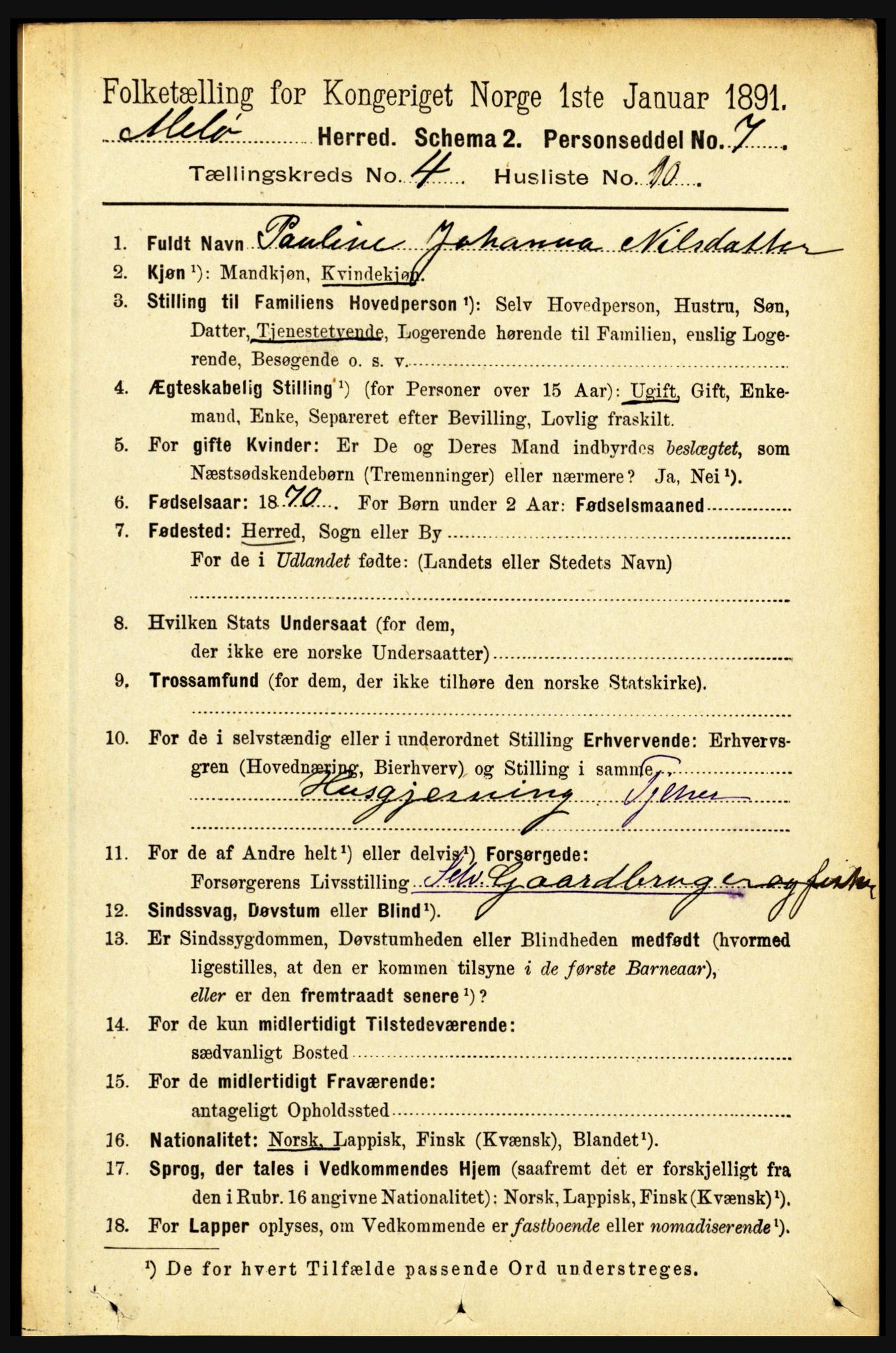 RA, 1891 census for 1837 Meløy, 1891, p. 1528