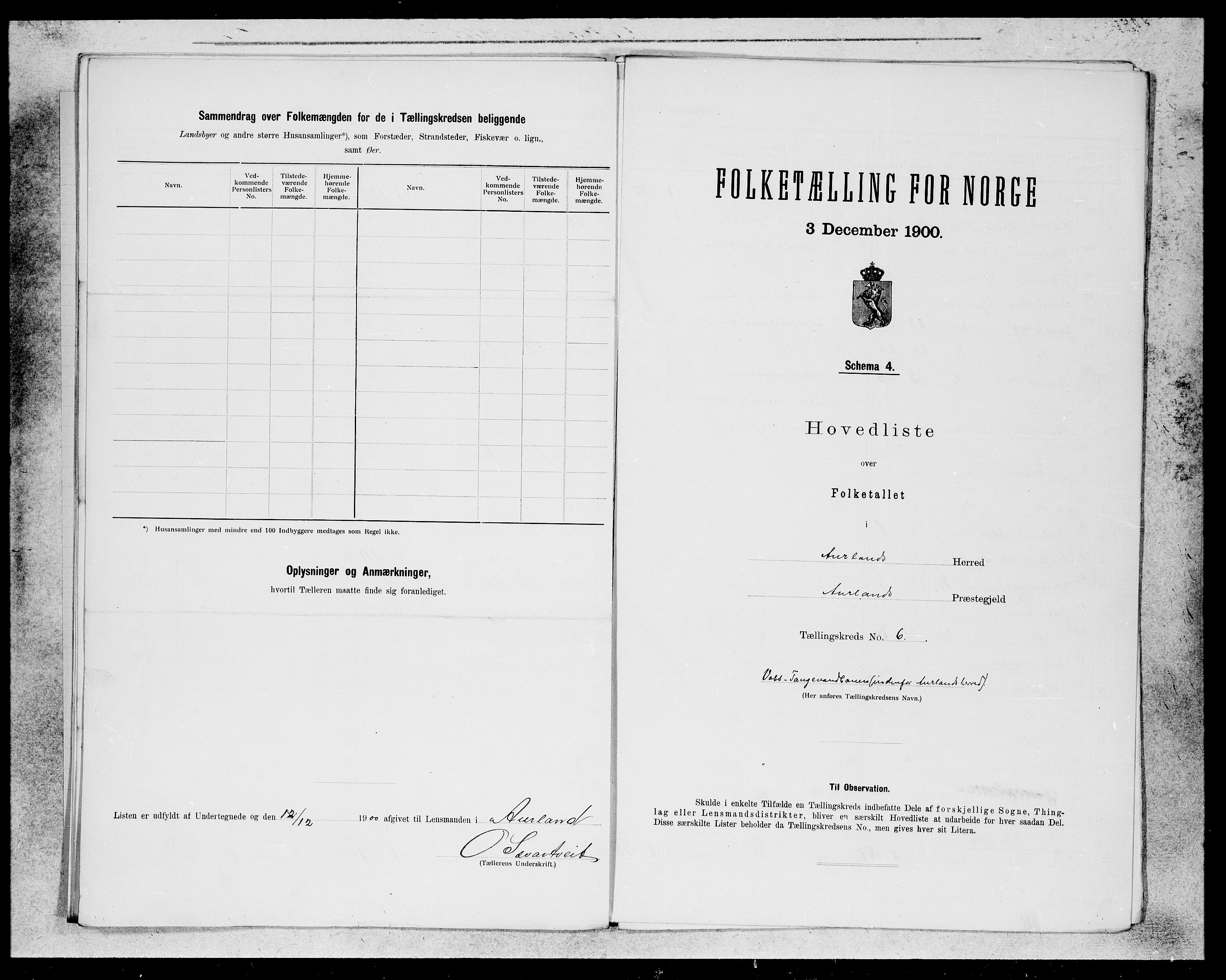 SAB, 1900 census for Aurland, 1900, p. 11