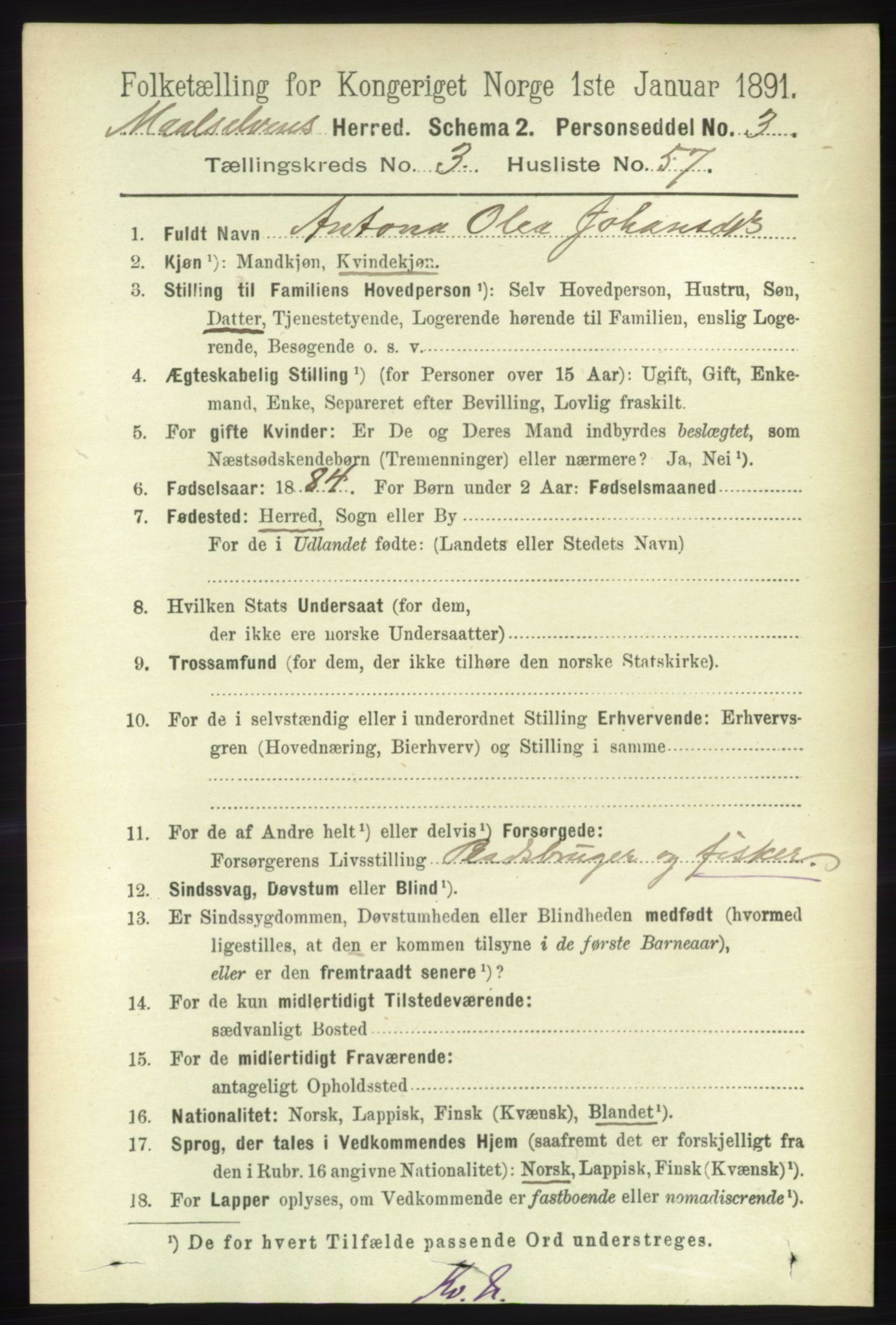 RA, 1891 census for 1924 Målselv, 1891, p. 990