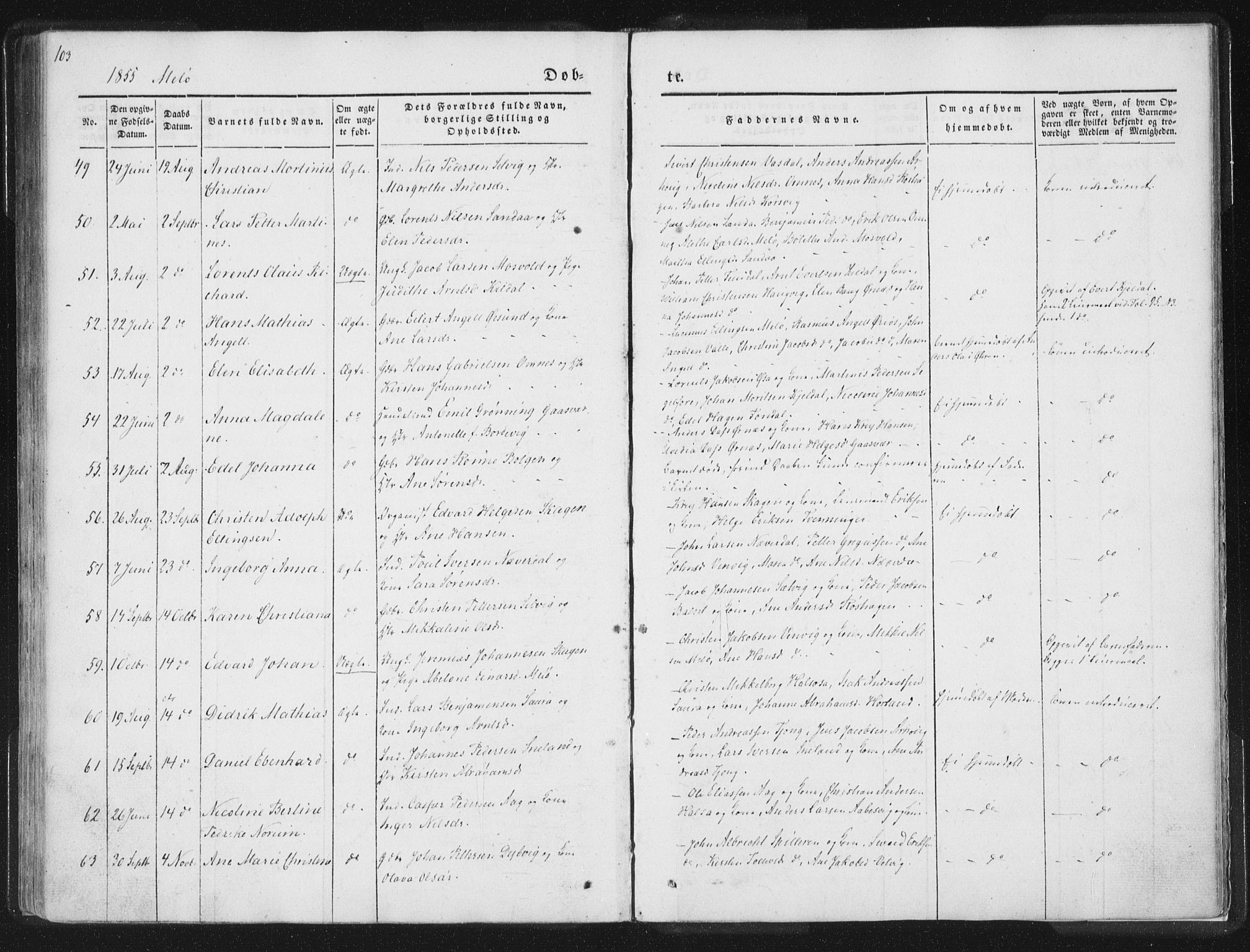 Ministerialprotokoller, klokkerbøker og fødselsregistre - Nordland, SAT/A-1459/841/L0602: Parish register (official) no. 841A08 /2, 1845-1859, p. 103