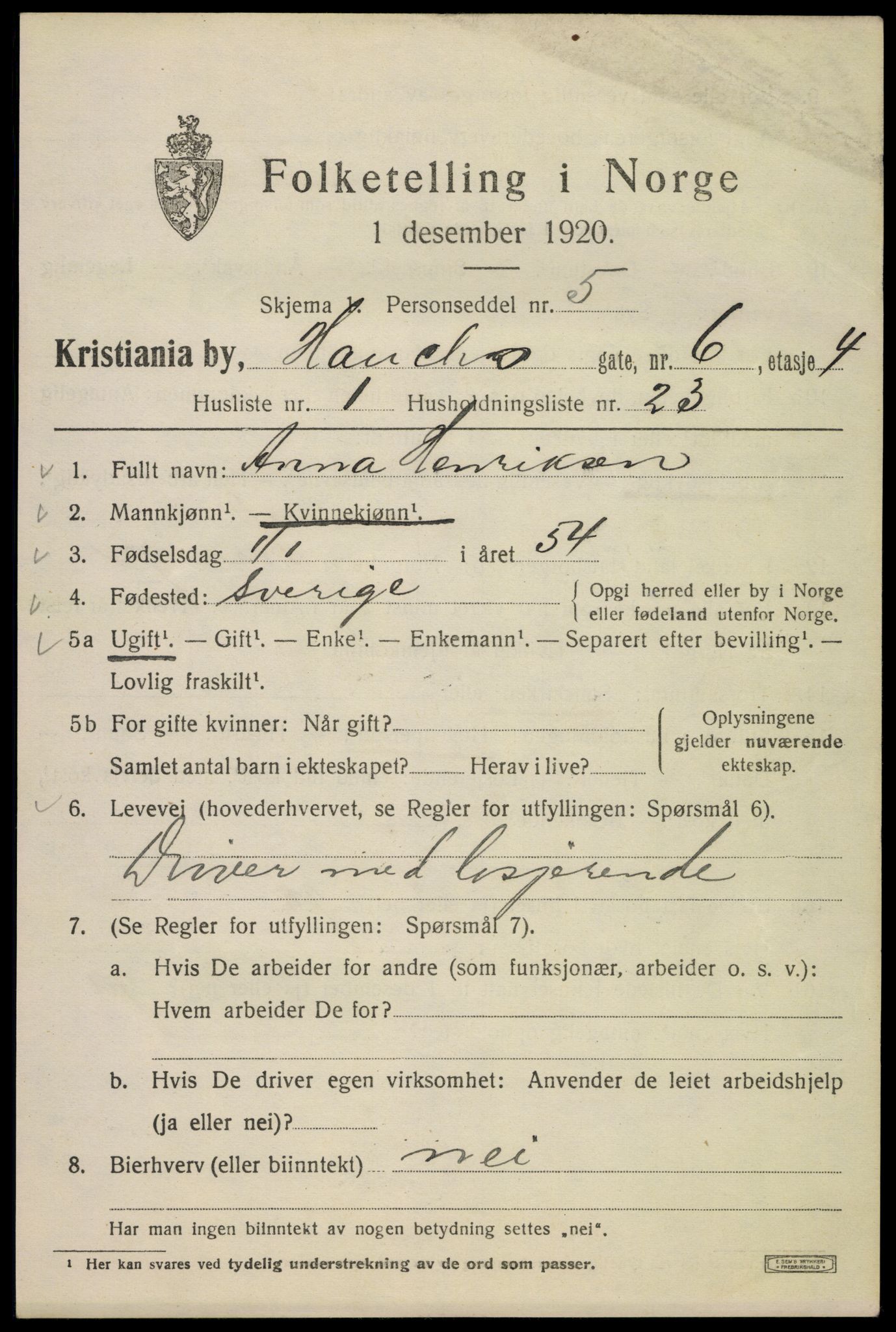 SAO, 1920 census for Kristiania, 1920, p. 272945