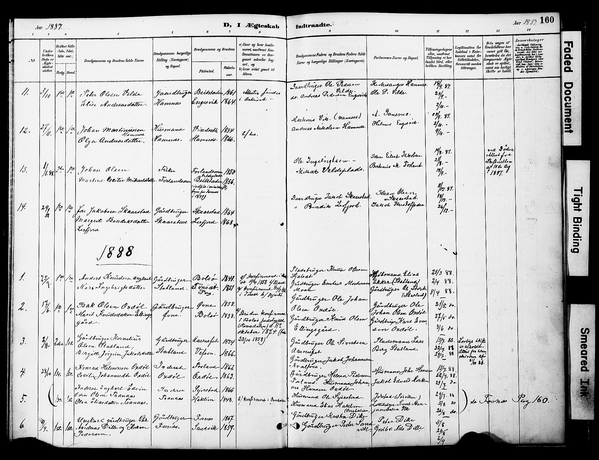 Ministerialprotokoller, klokkerbøker og fødselsregistre - Nord-Trøndelag, SAT/A-1458/774/L0628: Parish register (official) no. 774A02, 1887-1903, p. 160