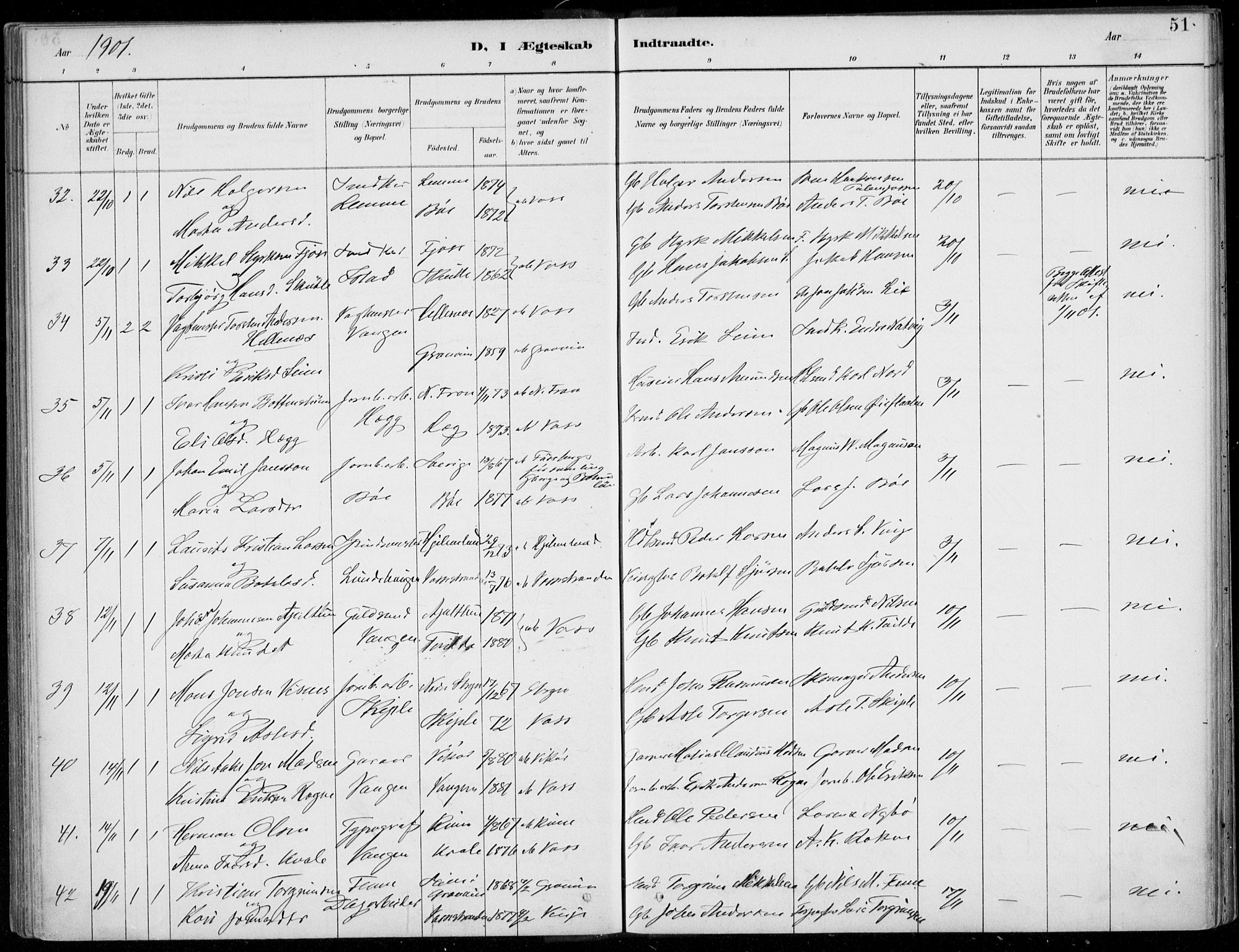 Voss sokneprestembete, AV/SAB-A-79001/H/Haa: Parish register (official) no. C  1, 1887-1915, p. 51