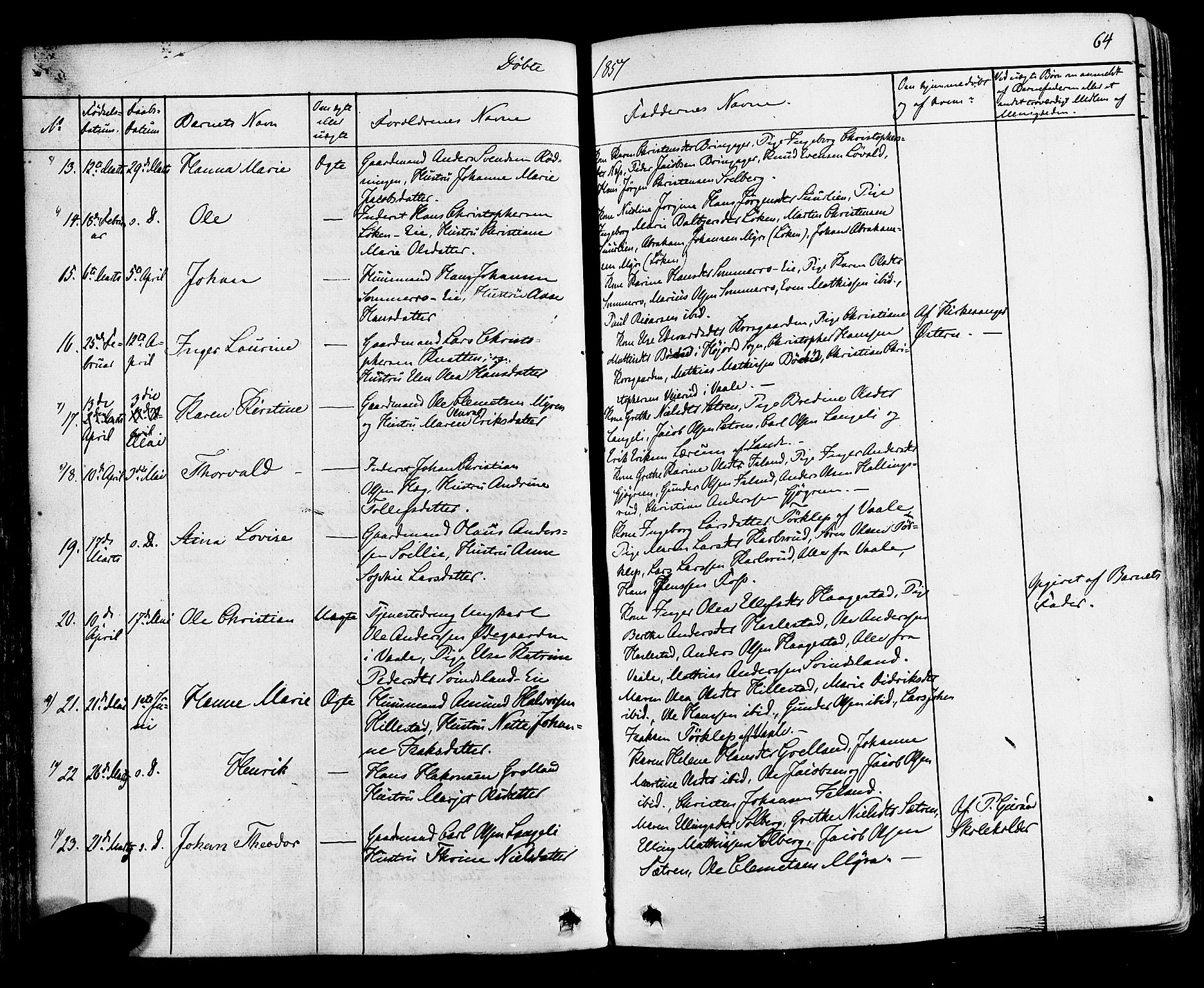 Botne kirkebøker, AV/SAKO-A-340/F/Fa/L0006: Parish register (official) no. I 6, 1836-1877, p. 64