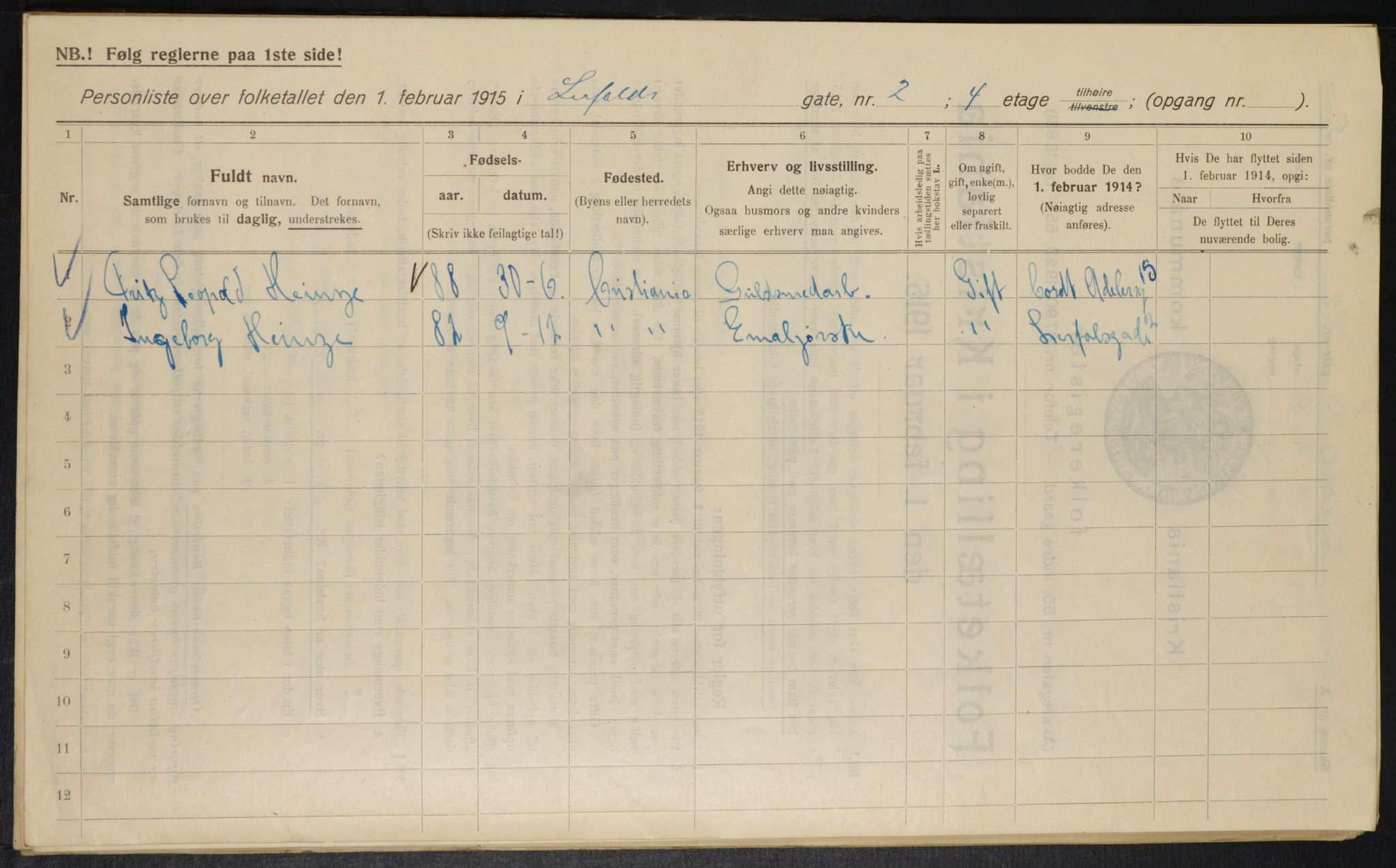 OBA, Municipal Census 1915 for Kristiania, 1915, p. 56735