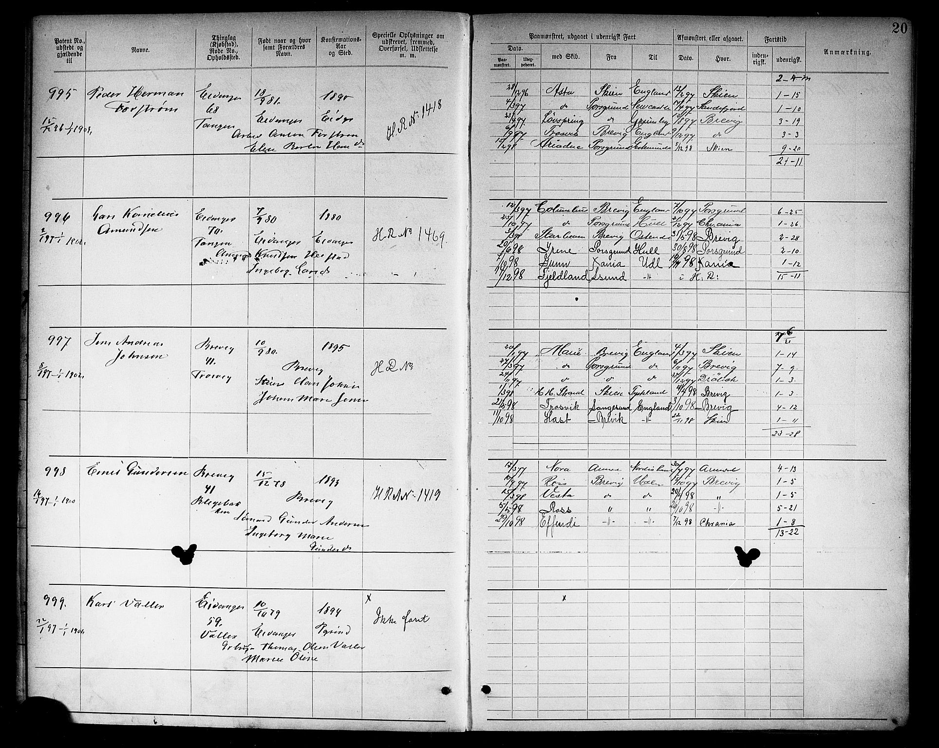 Brevik innrulleringskontor, AV/SAKO-A-833/F/Fa/L0003: Annotasjonsrulle, 1893-1911, p. 22