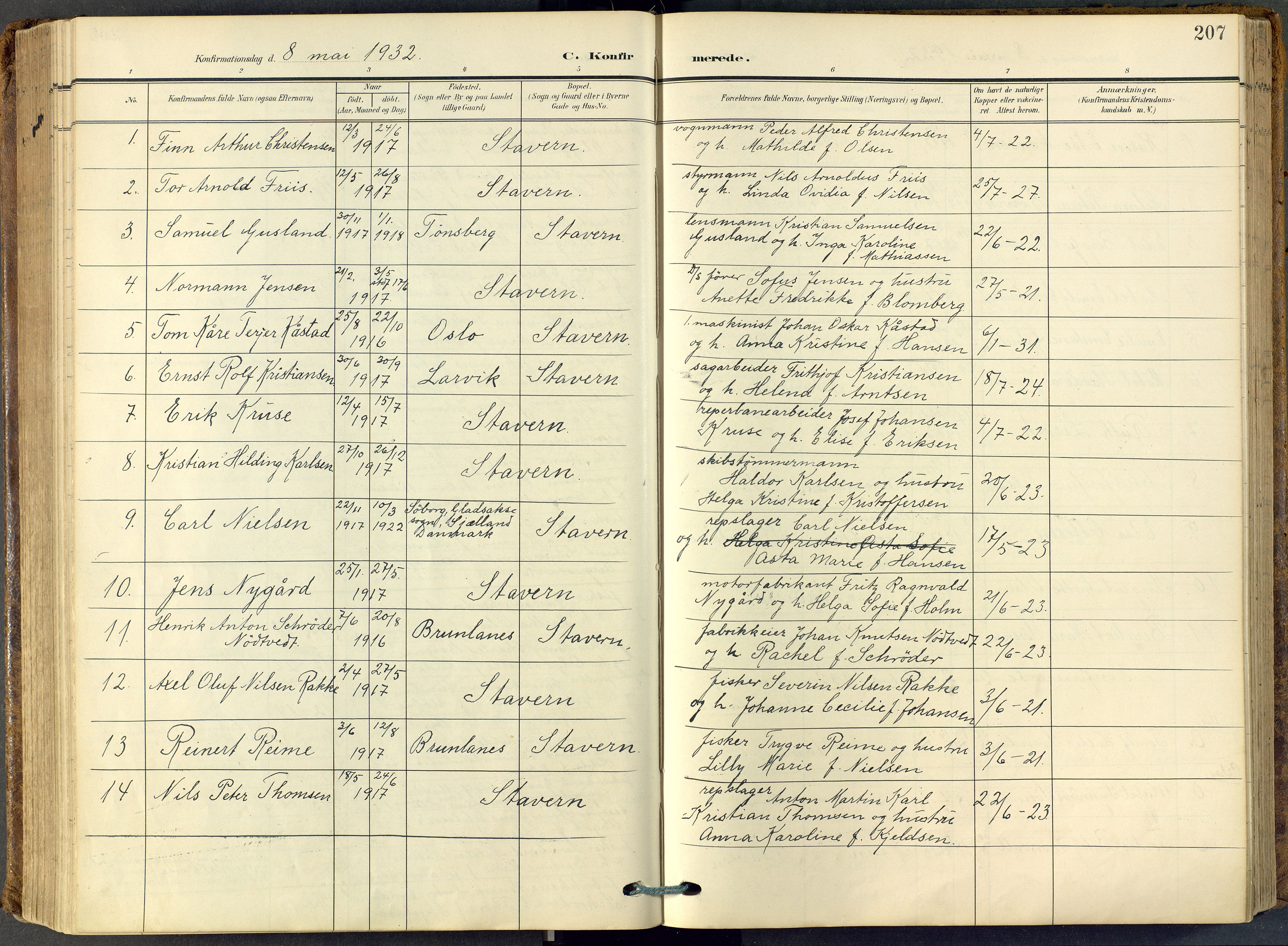 Stavern kirkebøker, SAKO/A-318/F/Fa/L0009: Parish register (official) no. 9, 1906-1955, p. 207
