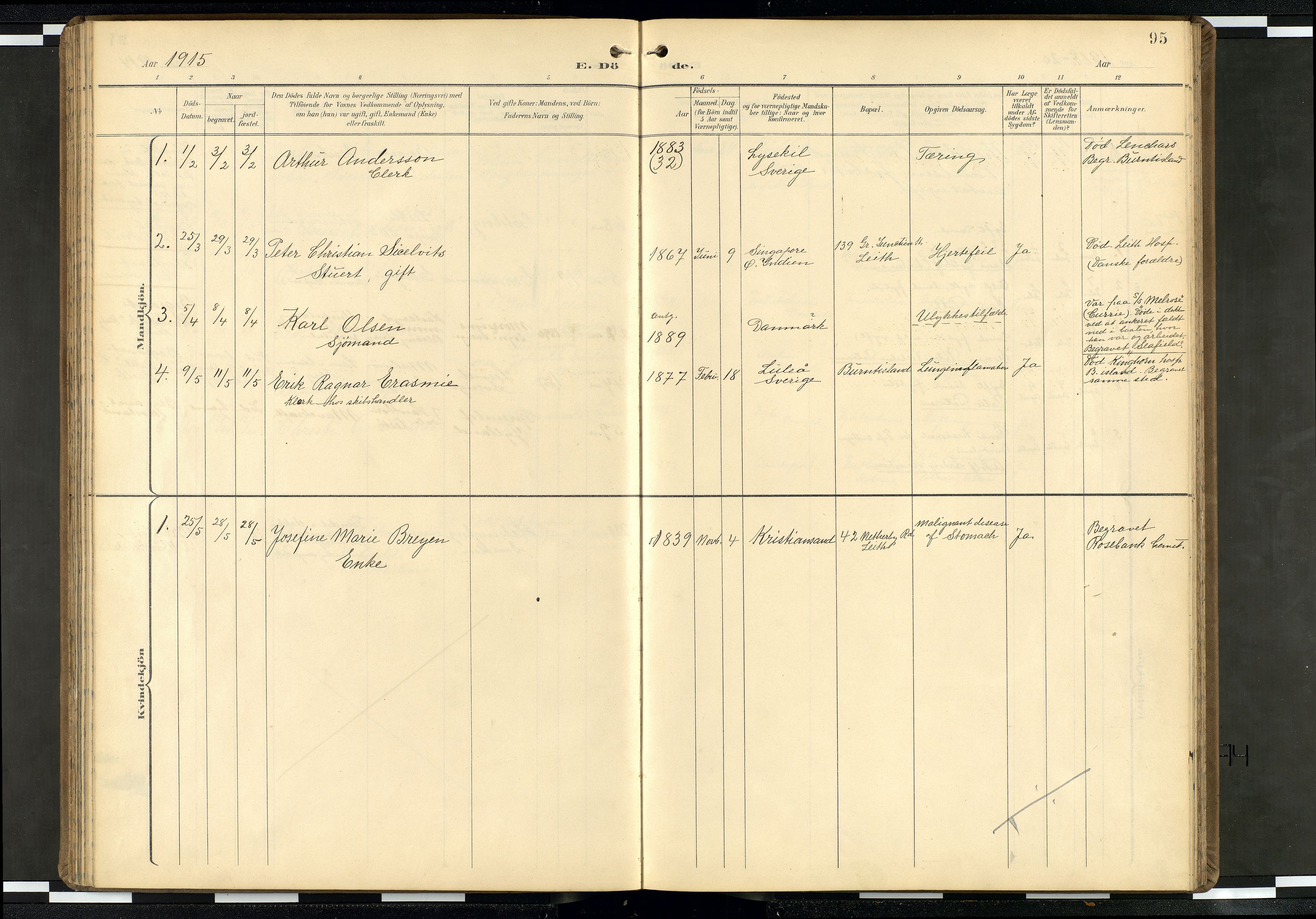 Den norske sjømannsmisjon i utlandet/Skotske havner (Leith, Glasgow), SAB/SAB/PA-0100/H/Ha/Haa/L0004: Parish register (official) no. A 4, 1899-1949, p. 94b-95a