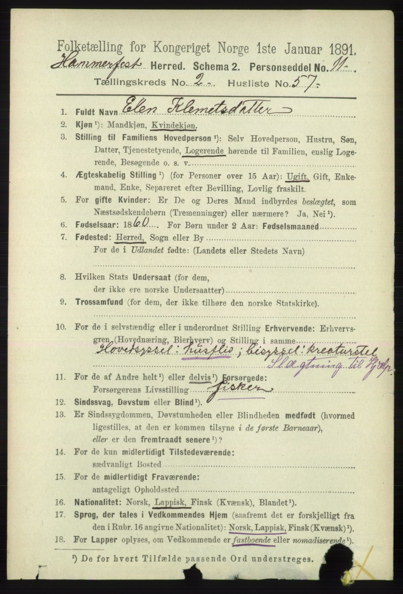 RA, 1891 census for 2016 Hammerfest, 1891, p. 988