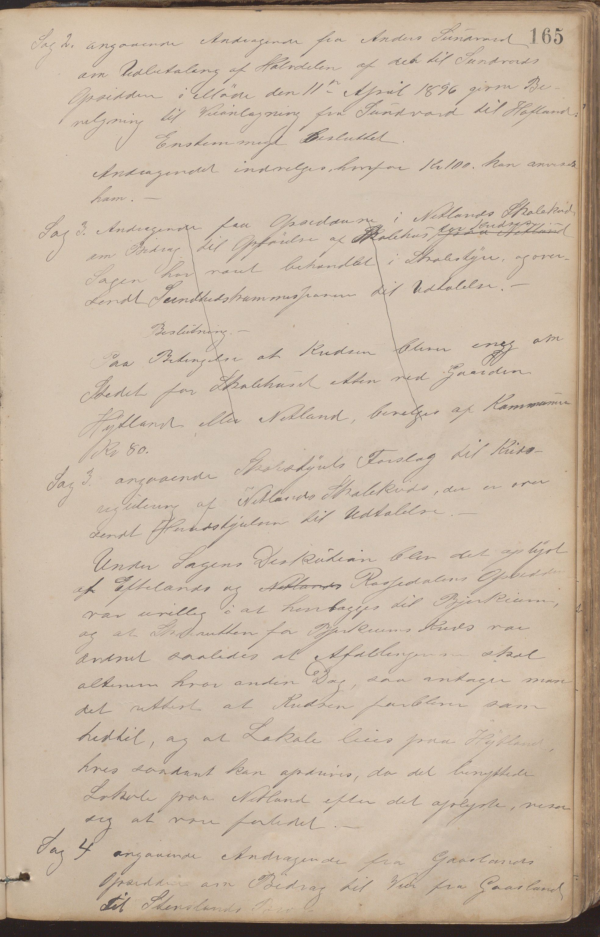 Bjerkreim kommune - Formannskapet/Sentraladministrasjonen, IKAR/K-101531/A/Aa/L0002: Møtebok, 1884-1903, p. 165a