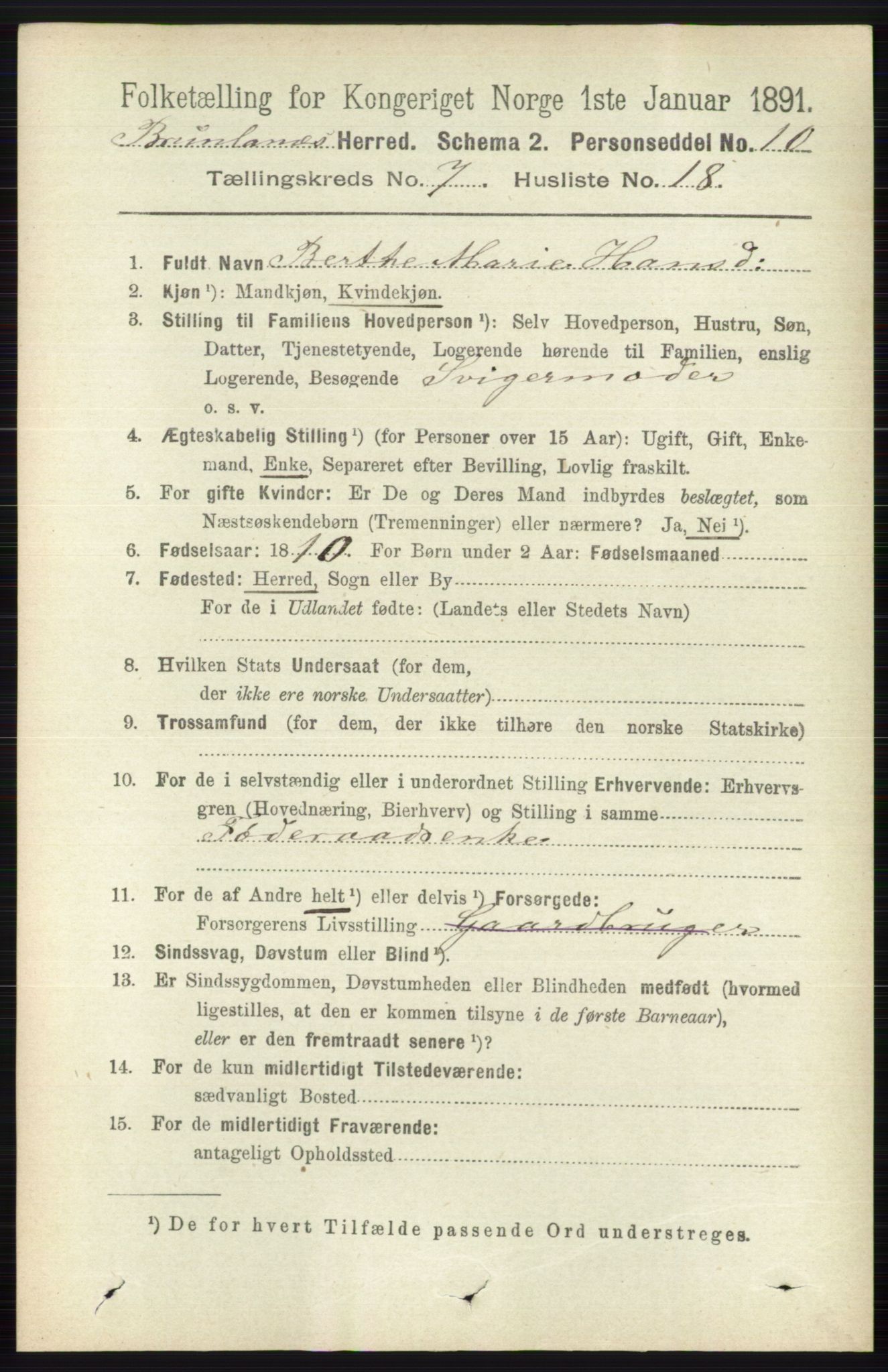 RA, 1891 census for 0726 Brunlanes, 1891, p. 3104