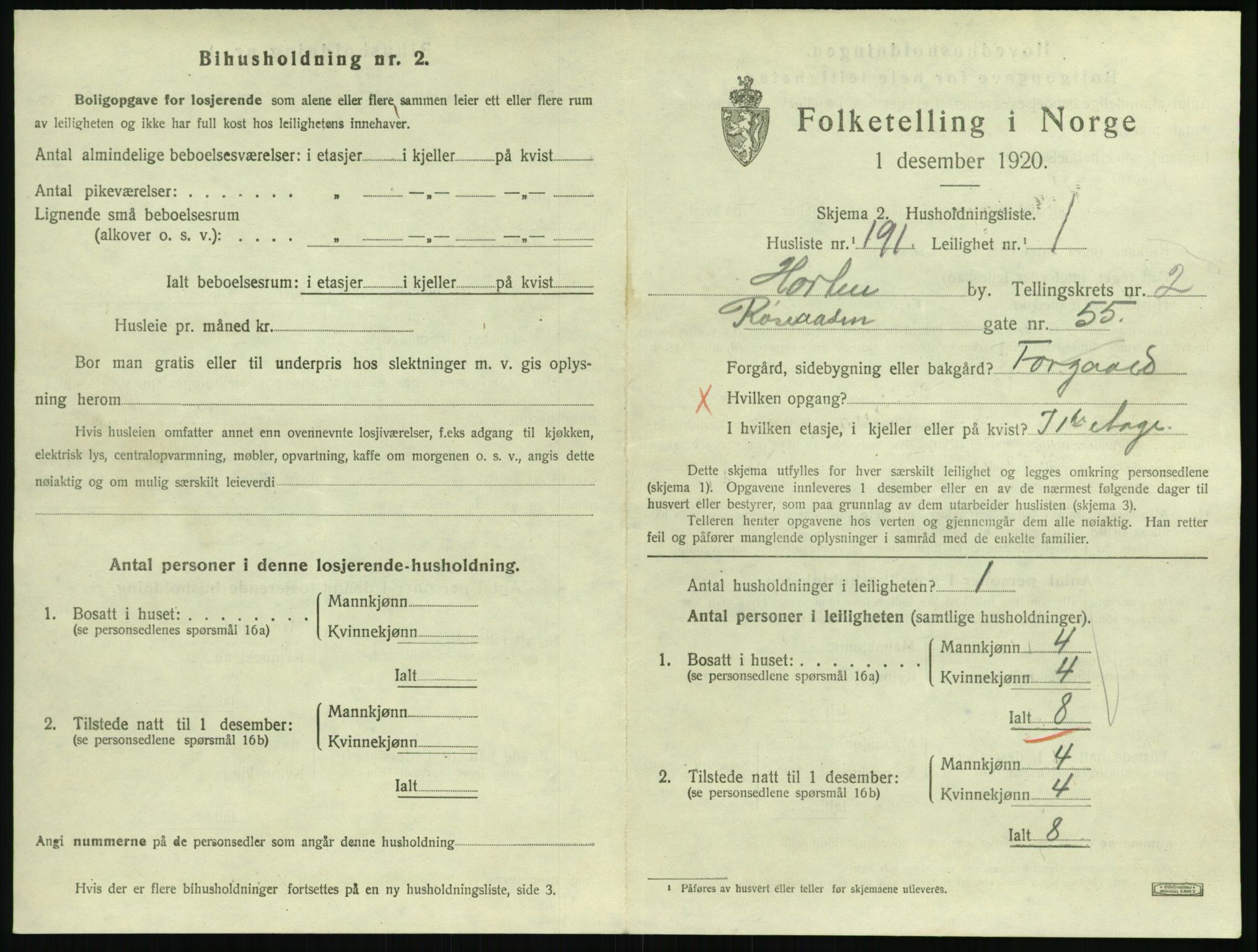 SAKO, 1920 census for Horten, 1920, p. 4045