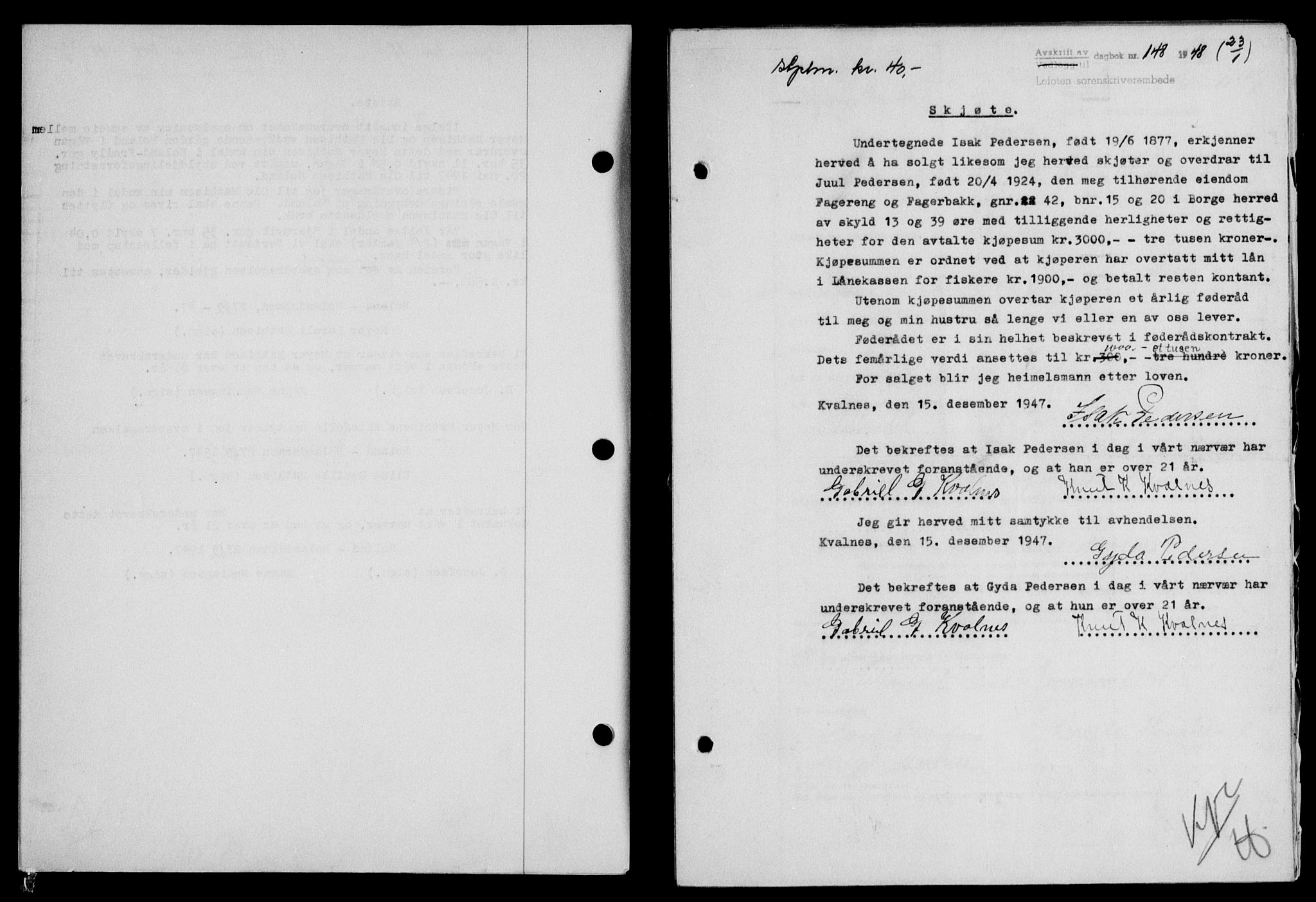 Lofoten sorenskriveri, SAT/A-0017/1/2/2C/L0017a: Mortgage book no. 17a, 1947-1948, Diary no: : 148/1948