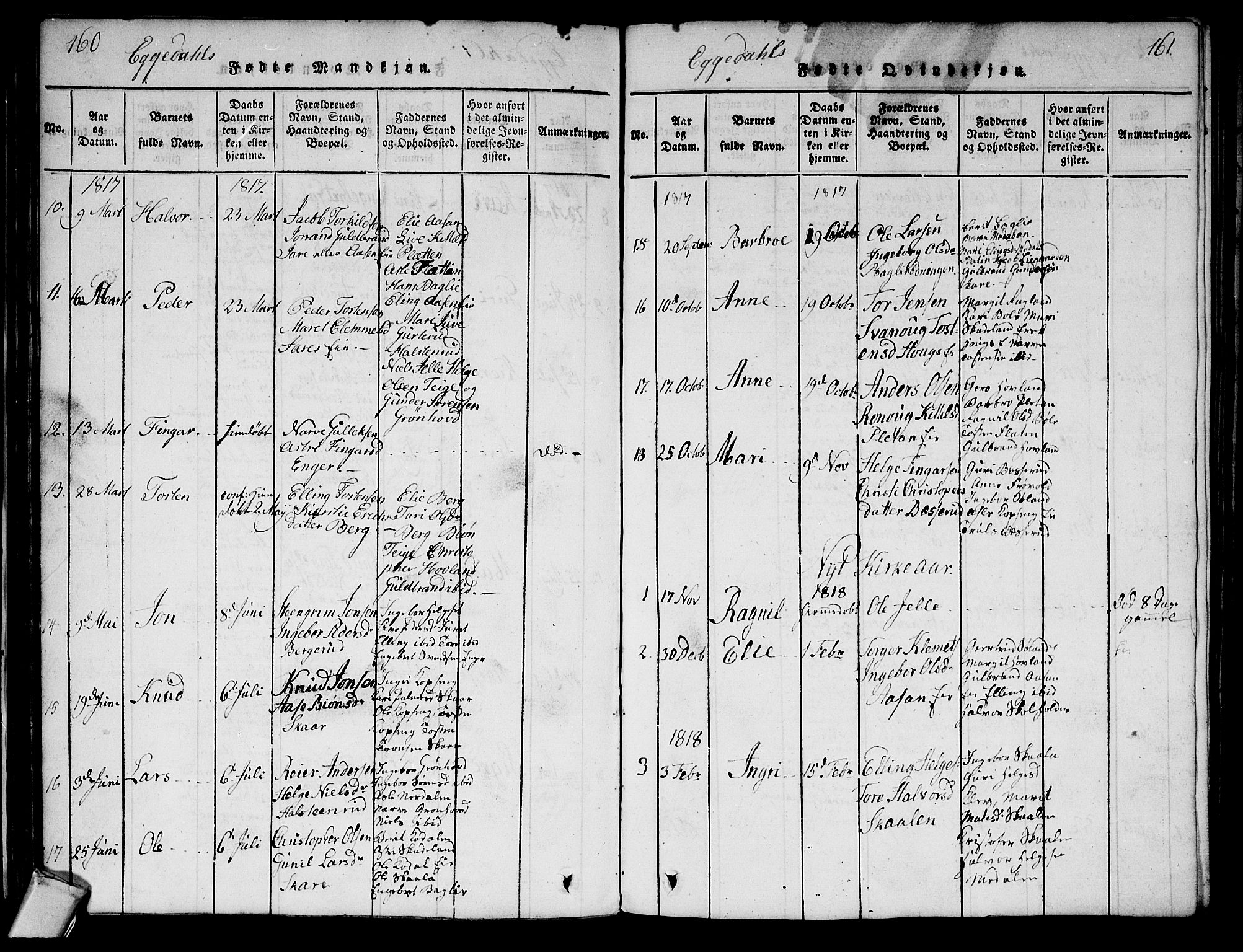 Sigdal kirkebøker, SAKO/A-245/G/Ga/L0001: Parish register (copy) no. I 1 /2, 1816-1835, p. 160-161