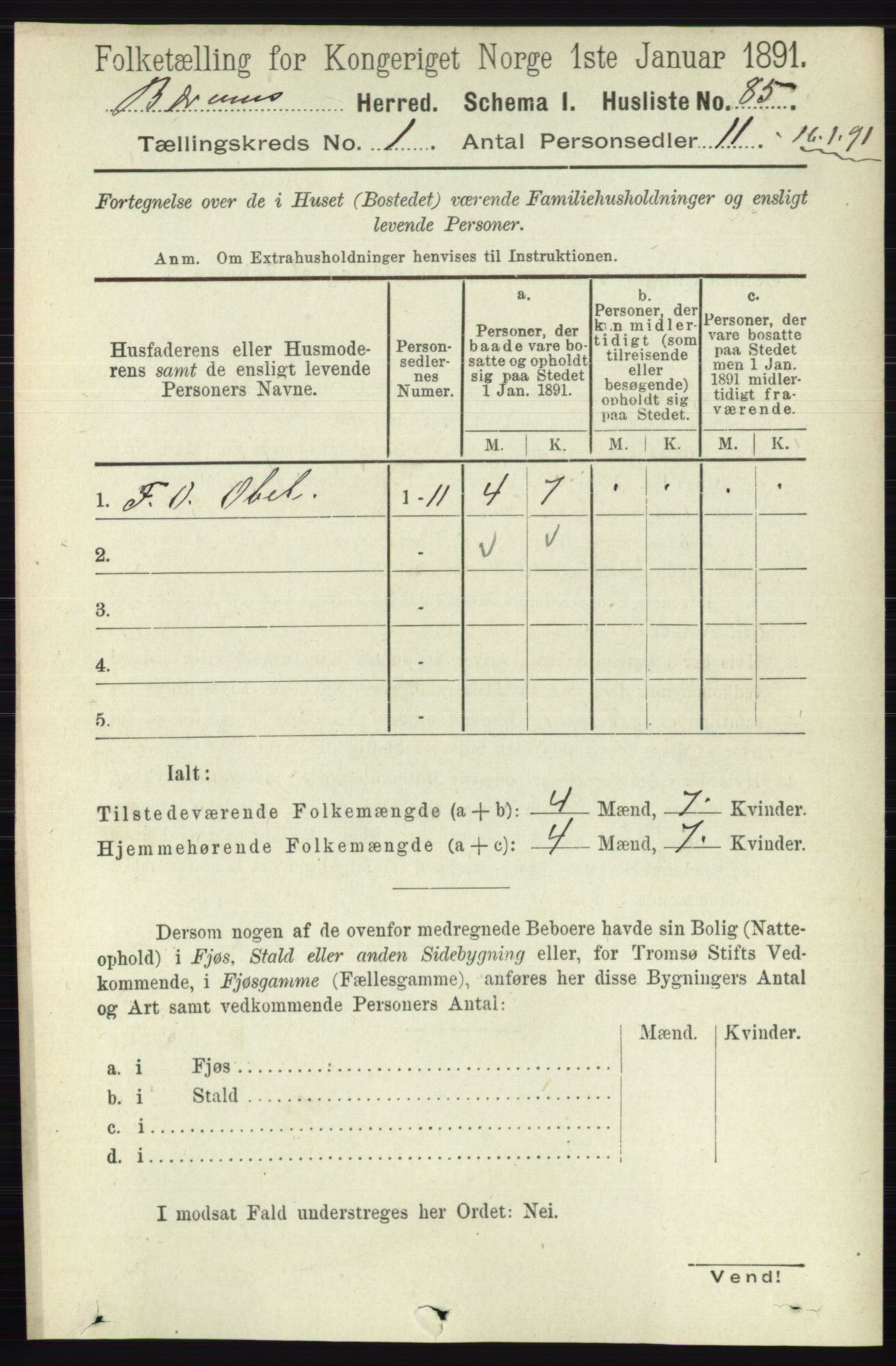 RA, 1891 census for 0219 Bærum, 1891, p. 137