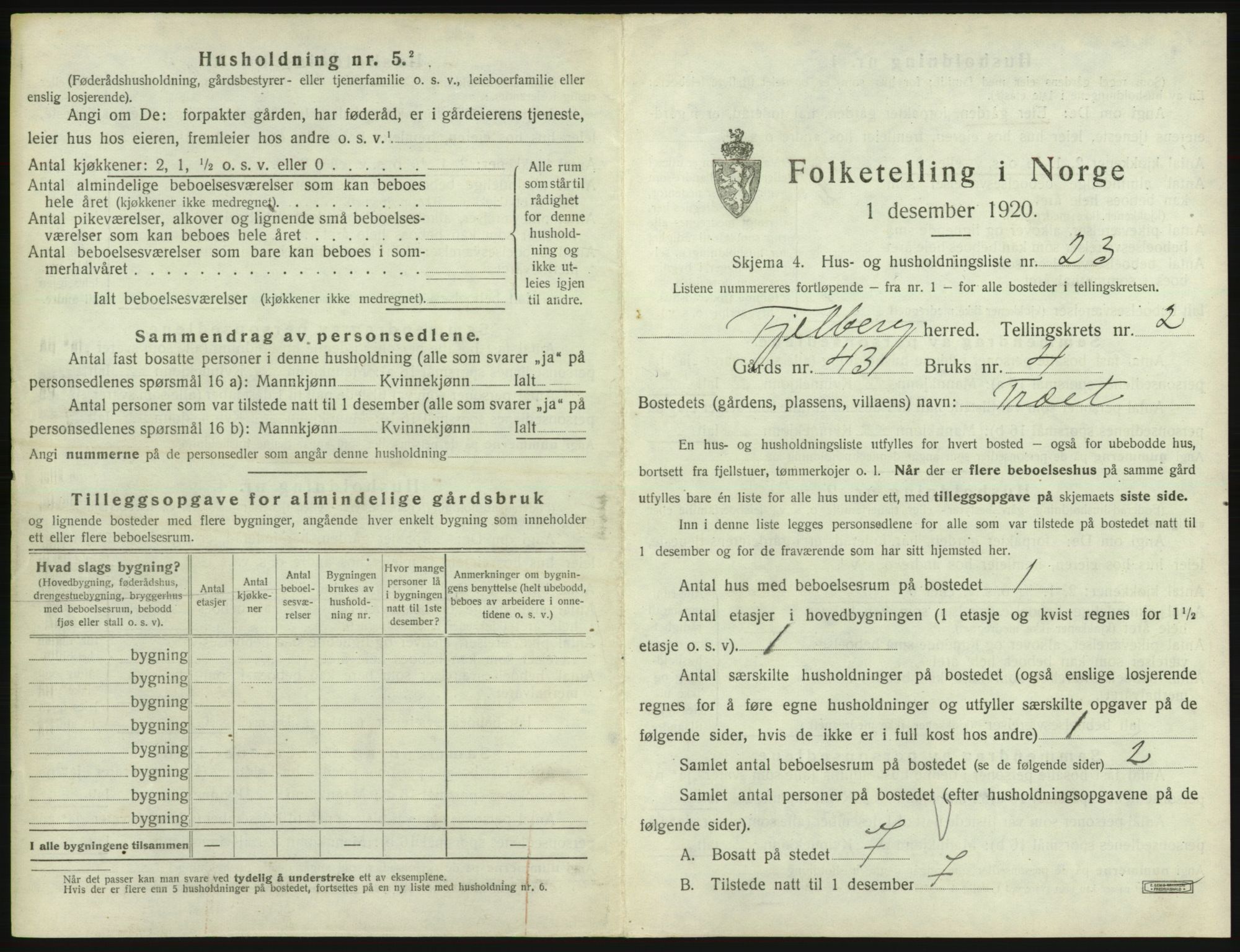 SAB, 1920 census for Fjelberg, 1920, p. 122