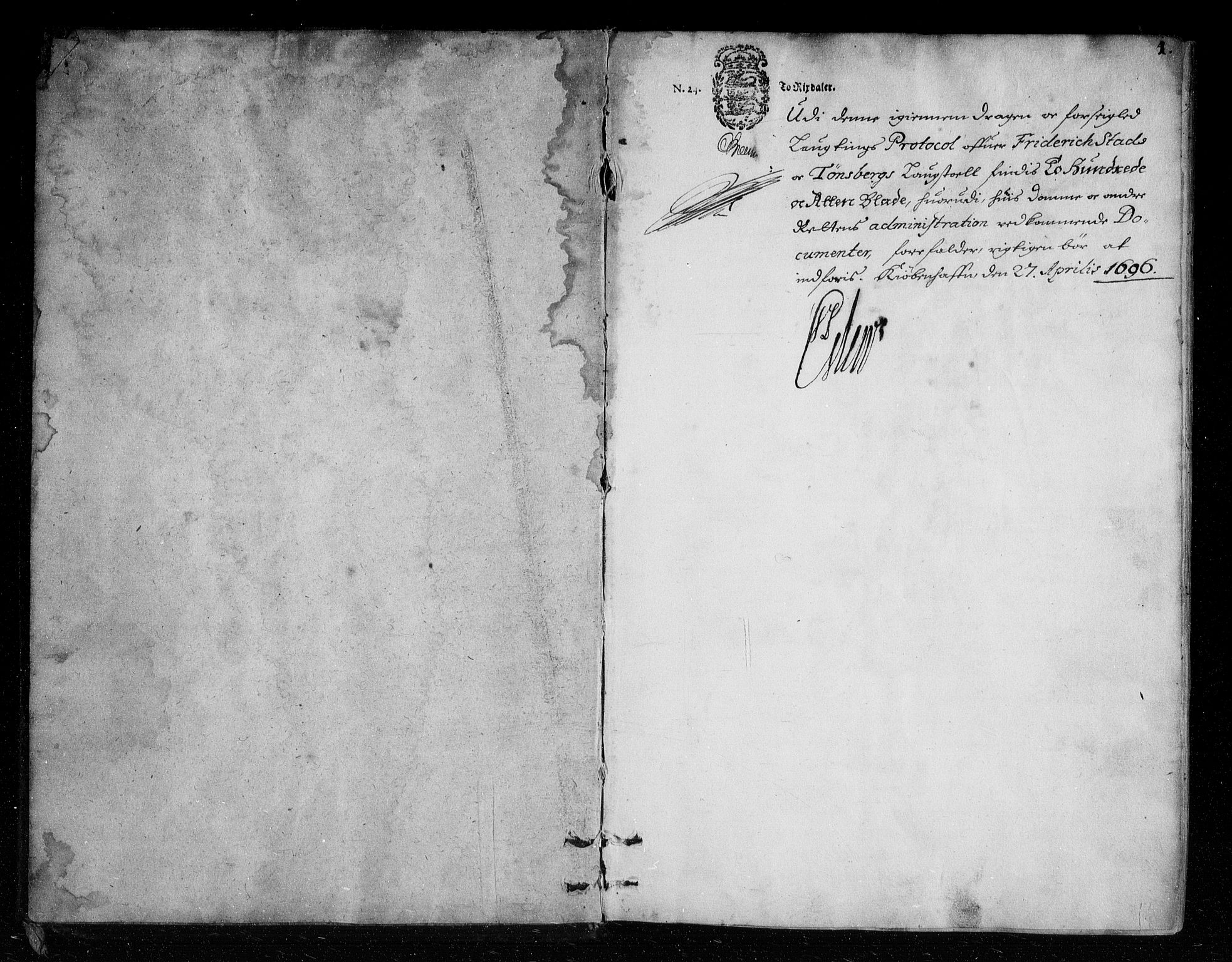 Fredrikstad og Tønsberg lagting, SAO/A-11130/F/Fa/L0012: Tingbok, 1696-1701, p. 0b-1a