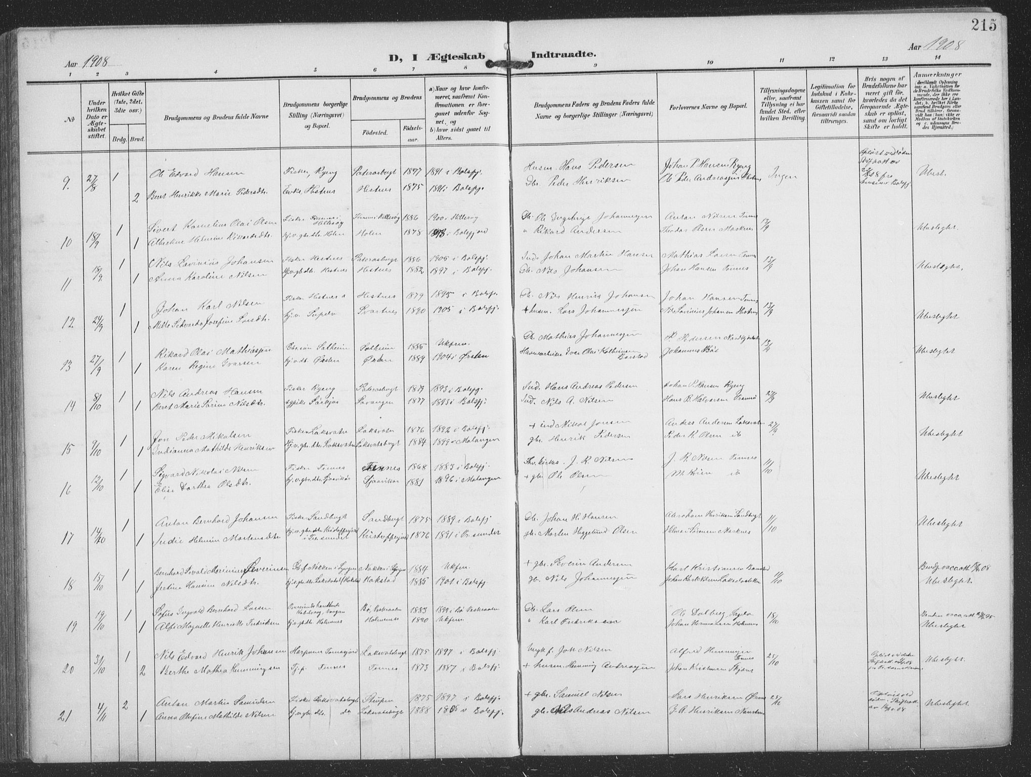 Balsfjord sokneprestembete, SATØ/S-1303/G/Ga/L0009klokker: Parish register (copy) no. 9, 1906-1920, p. 215