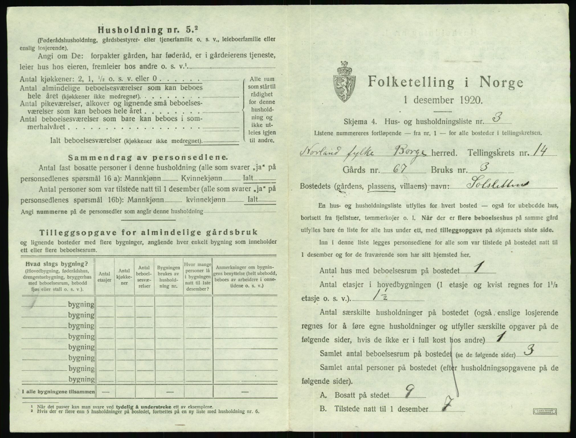 SAT, 1920 census for Borge, 1920, p. 1477