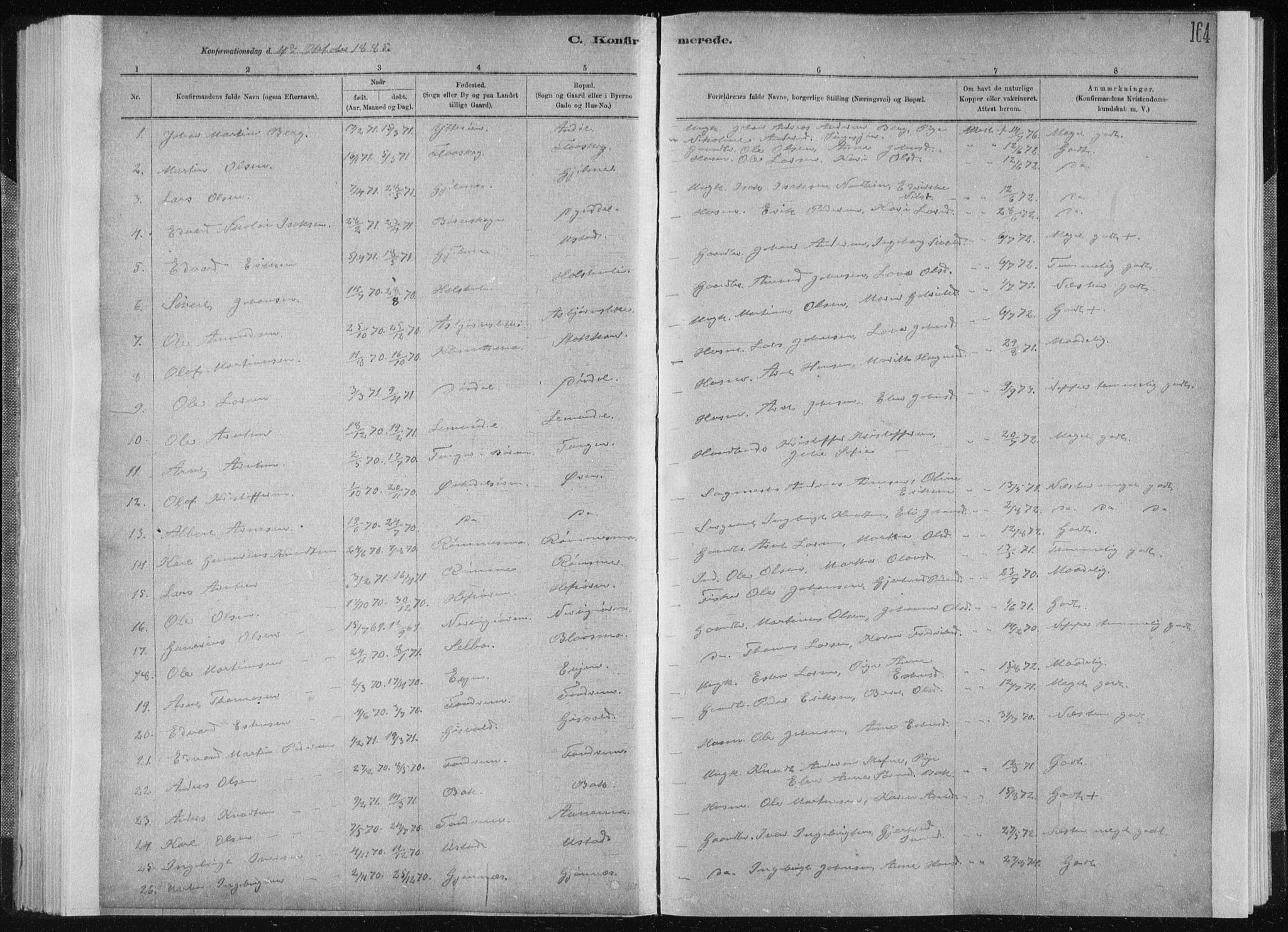 Ministerialprotokoller, klokkerbøker og fødselsregistre - Sør-Trøndelag, SAT/A-1456/668/L0818: Parish register (copy) no. 668C07, 1885-1898, p. 164