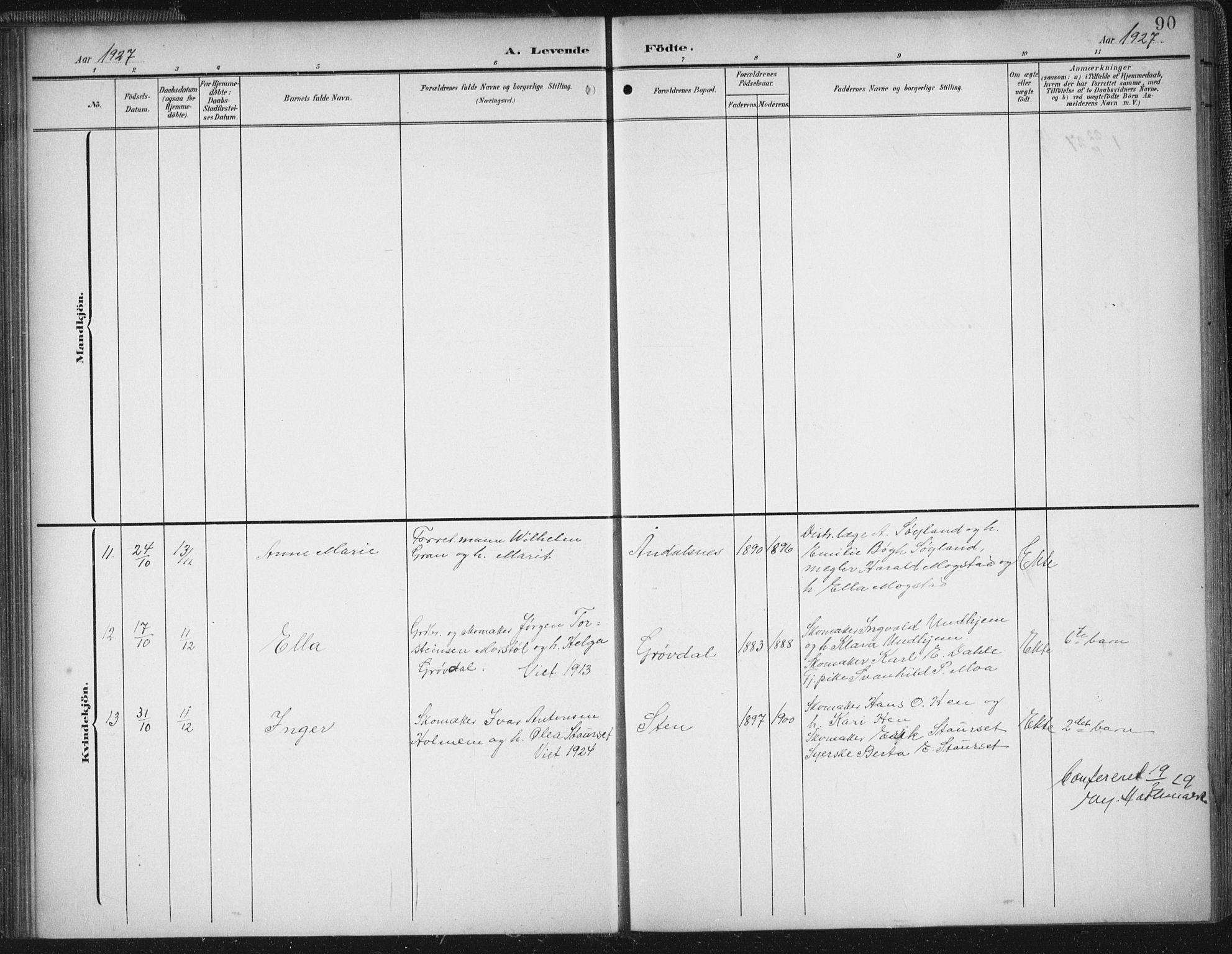 Ministerialprotokoller, klokkerbøker og fødselsregistre - Møre og Romsdal, SAT/A-1454/545/L0589: Parish register (copy) no. 545C03, 1902-1937, p. 90