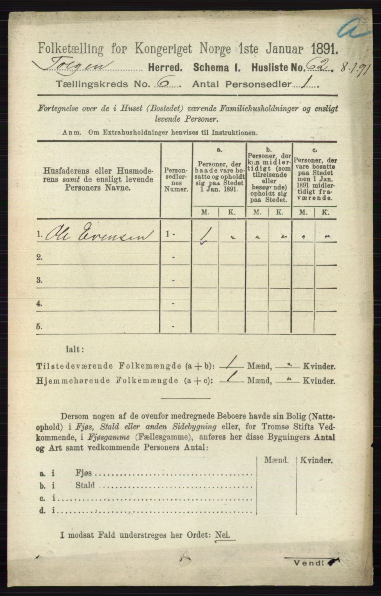 RA, 1891 census for 0436 Tolga, 1891, p. 1642