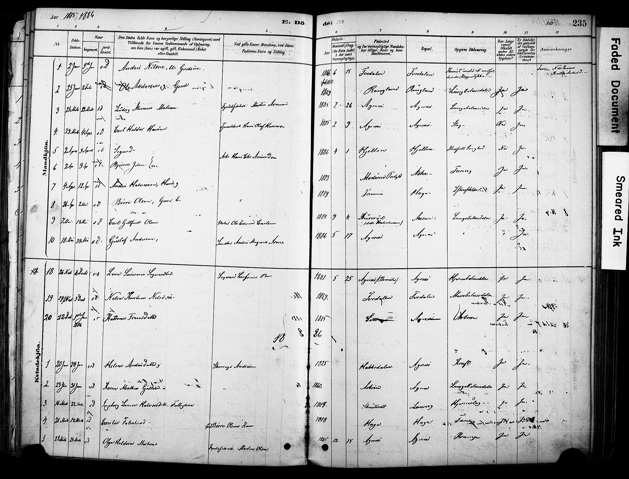 Brunlanes kirkebøker, AV/SAKO-A-342/F/Fc/L0001: Parish register (official) no. III 1, 1878-1899, p. 235