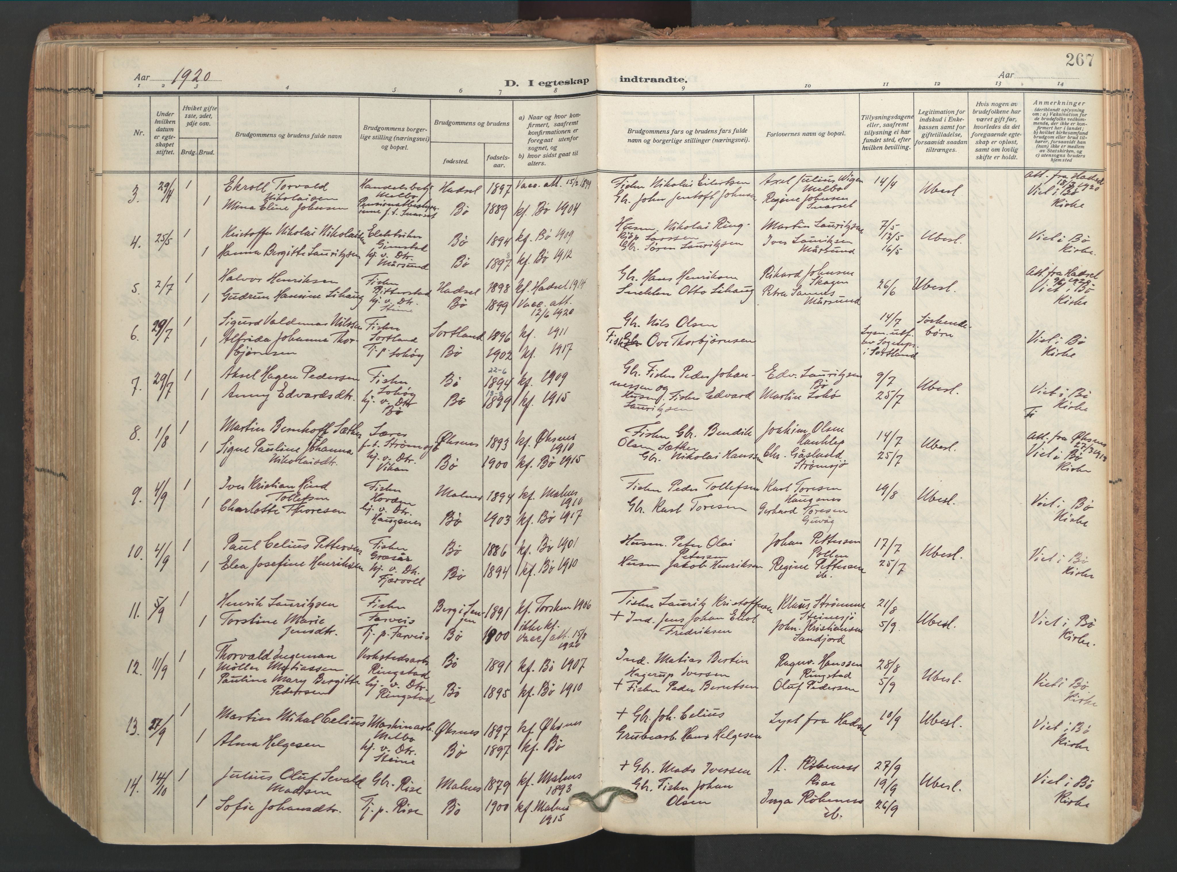 Ministerialprotokoller, klokkerbøker og fødselsregistre - Nordland, SAT/A-1459/891/L1306: Parish register (official) no. 891A11, 1911-1927, p. 267