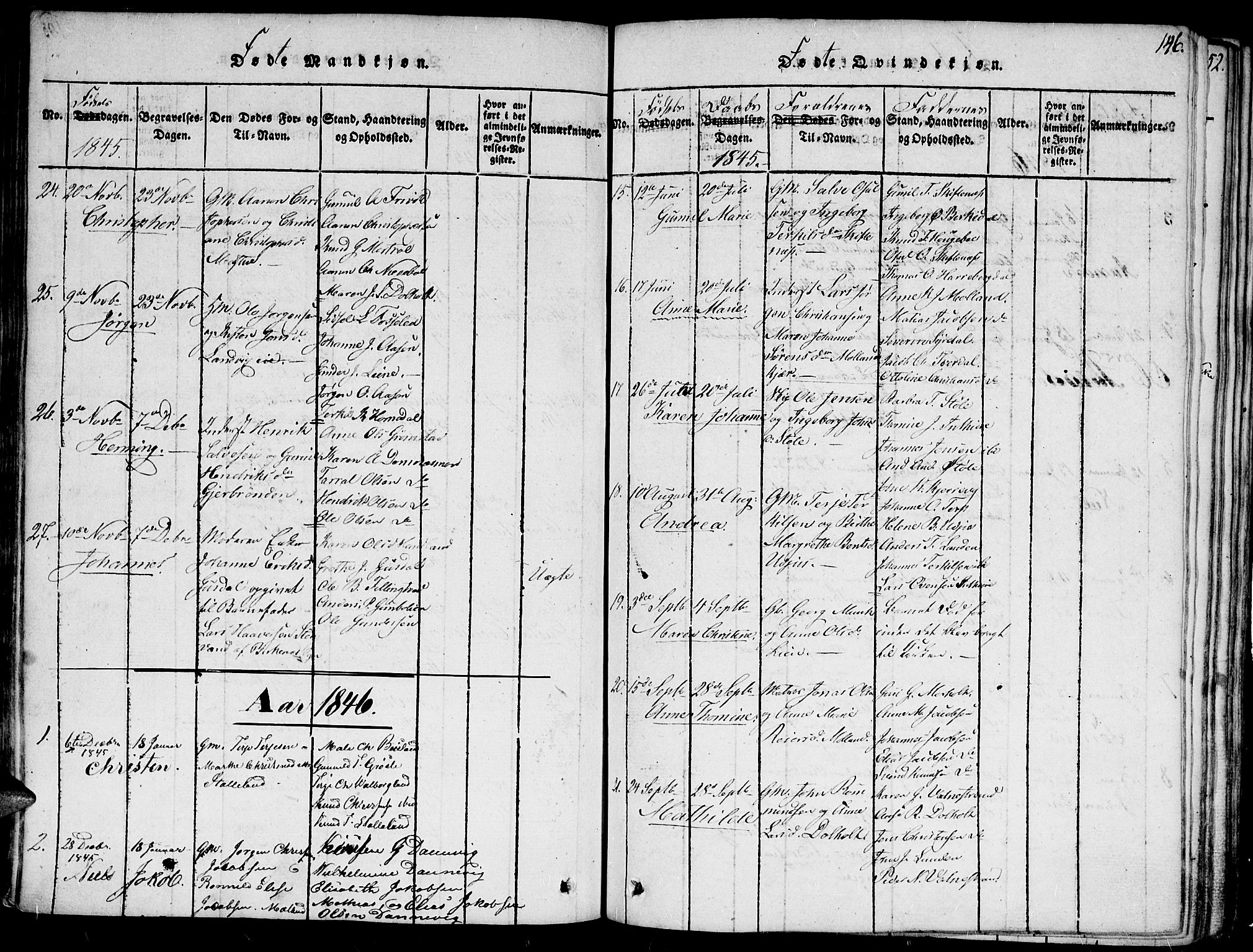 Hommedal sokneprestkontor, SAK/1111-0023/F/Fa/Fab/L0003: Parish register (official) no. A 3, 1815-1848, p. 146