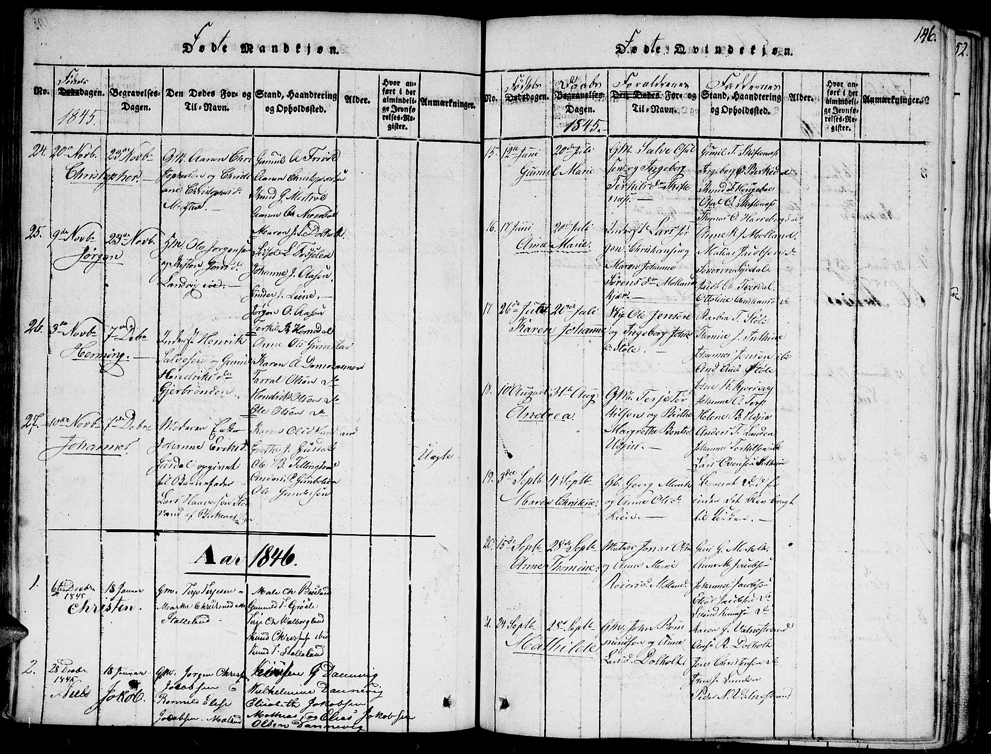Hommedal sokneprestkontor, AV/SAK-1111-0023/F/Fa/Fab/L0003: Parish register (official) no. A 3, 1815-1848, p. 146