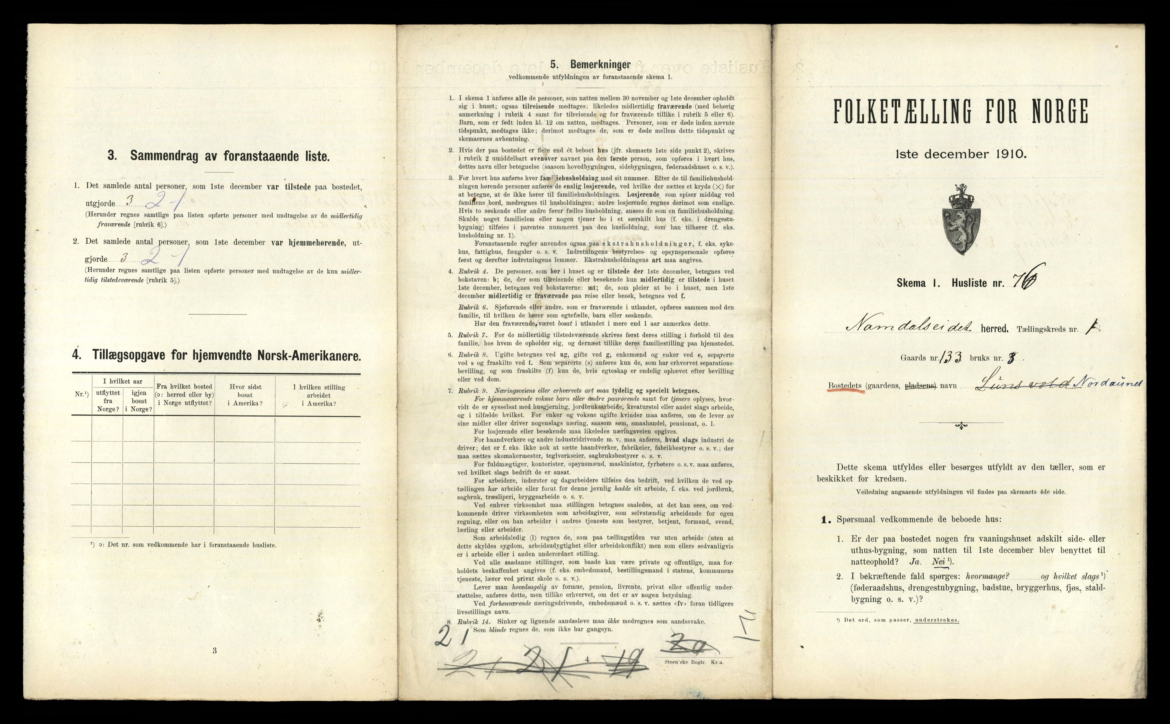 RA, 1910 census for Namdalseid, 1910, p. 172