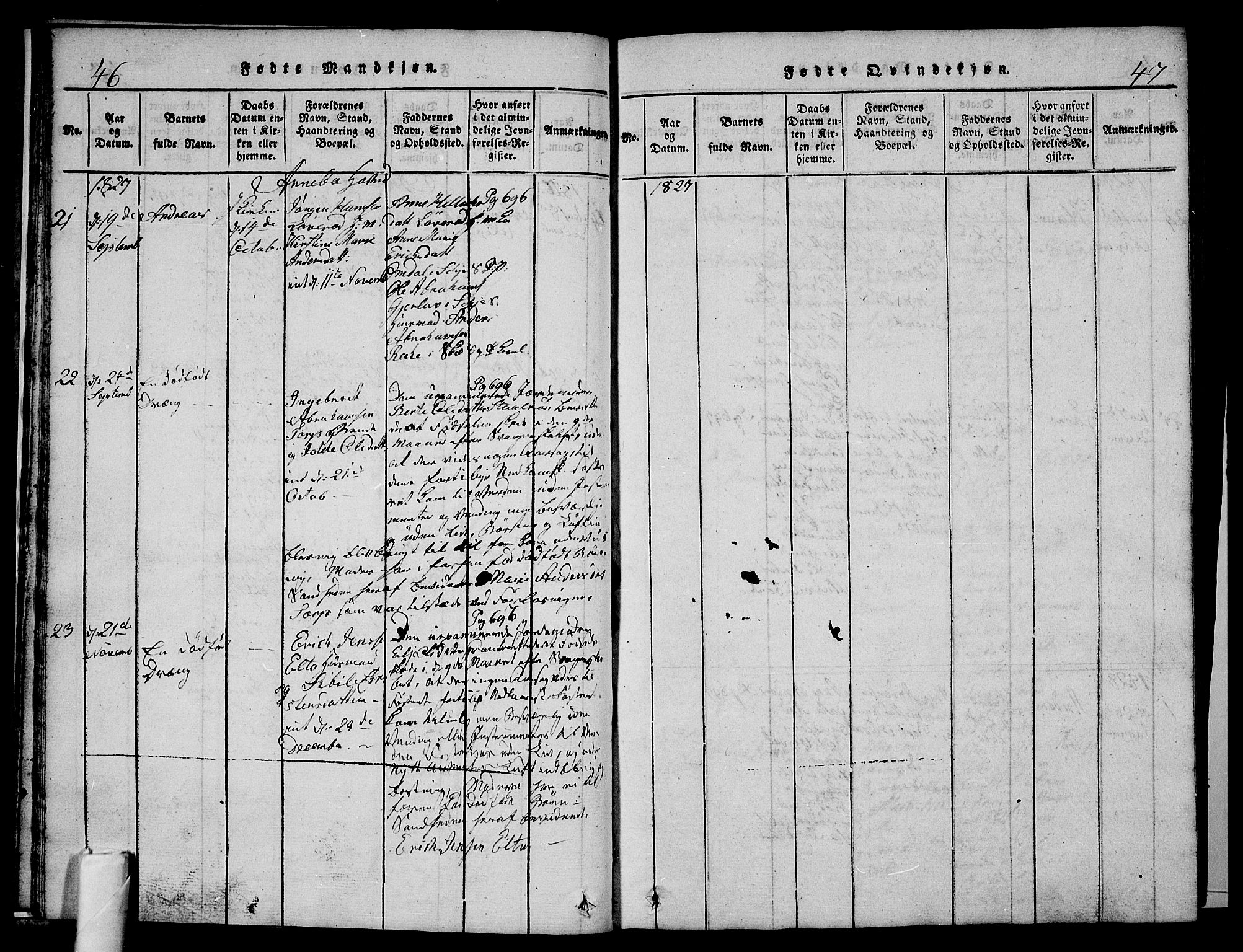 Andebu kirkebøker, AV/SAKO-A-336/G/Ga/L0002: Parish register (copy) no. I 2 /1, 1823-1832, p. 46-47