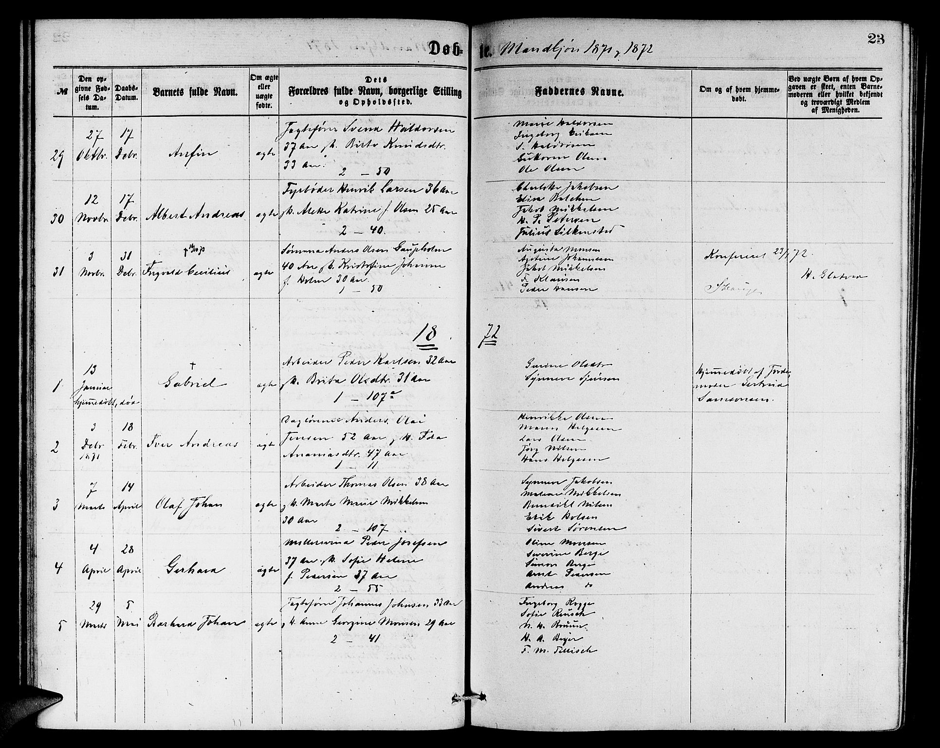 Sandviken Sokneprestembete, SAB/A-77601/H/Hb: Parish register (copy) no. A 1, 1867-1879, p. 23