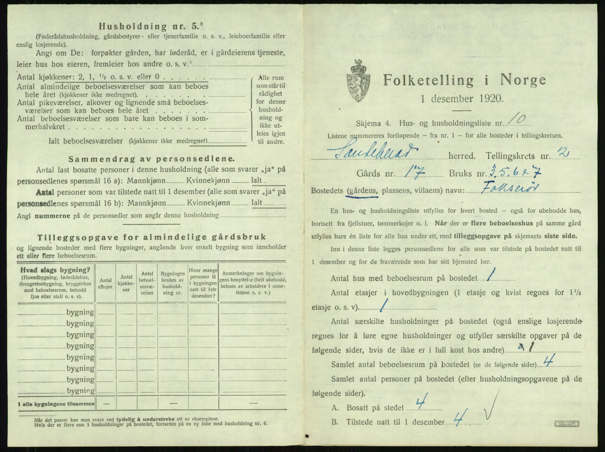 SAKO, 1920 census for Sandeherred, 1920, p. 168