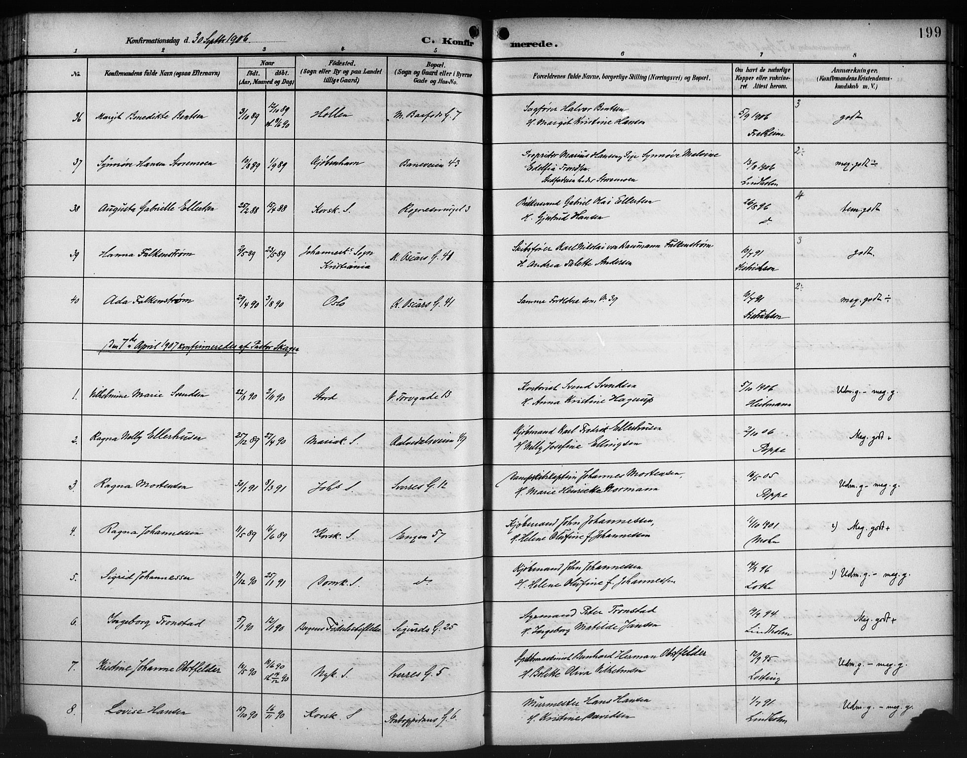 Domkirken sokneprestembete, AV/SAB-A-74801/H/Hab/L0025: Parish register (copy) no. C 5, 1899-1916, p. 199