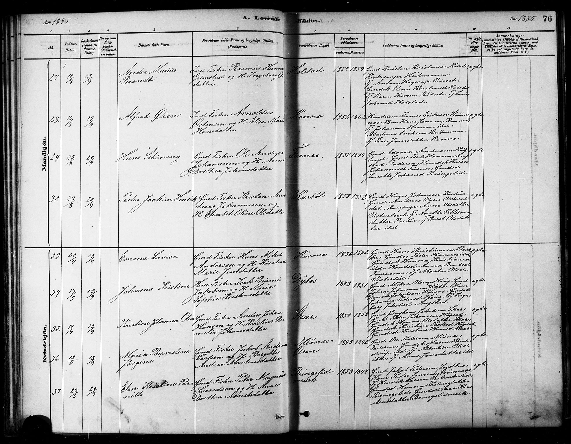 Ministerialprotokoller, klokkerbøker og fødselsregistre - Nordland, AV/SAT-A-1459/852/L0740: Parish register (official) no. 852A10, 1878-1894, p. 76