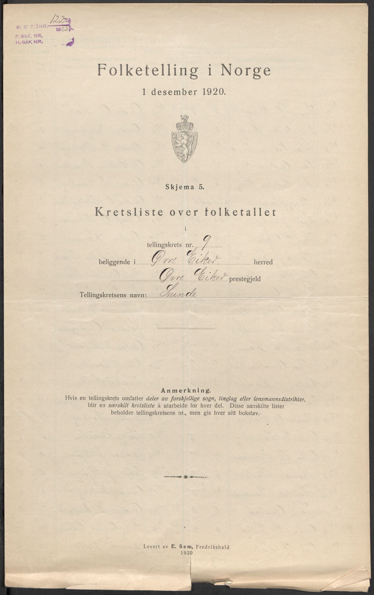 SAKO, 1920 census for Øvre Eiker, 1920, p. 43