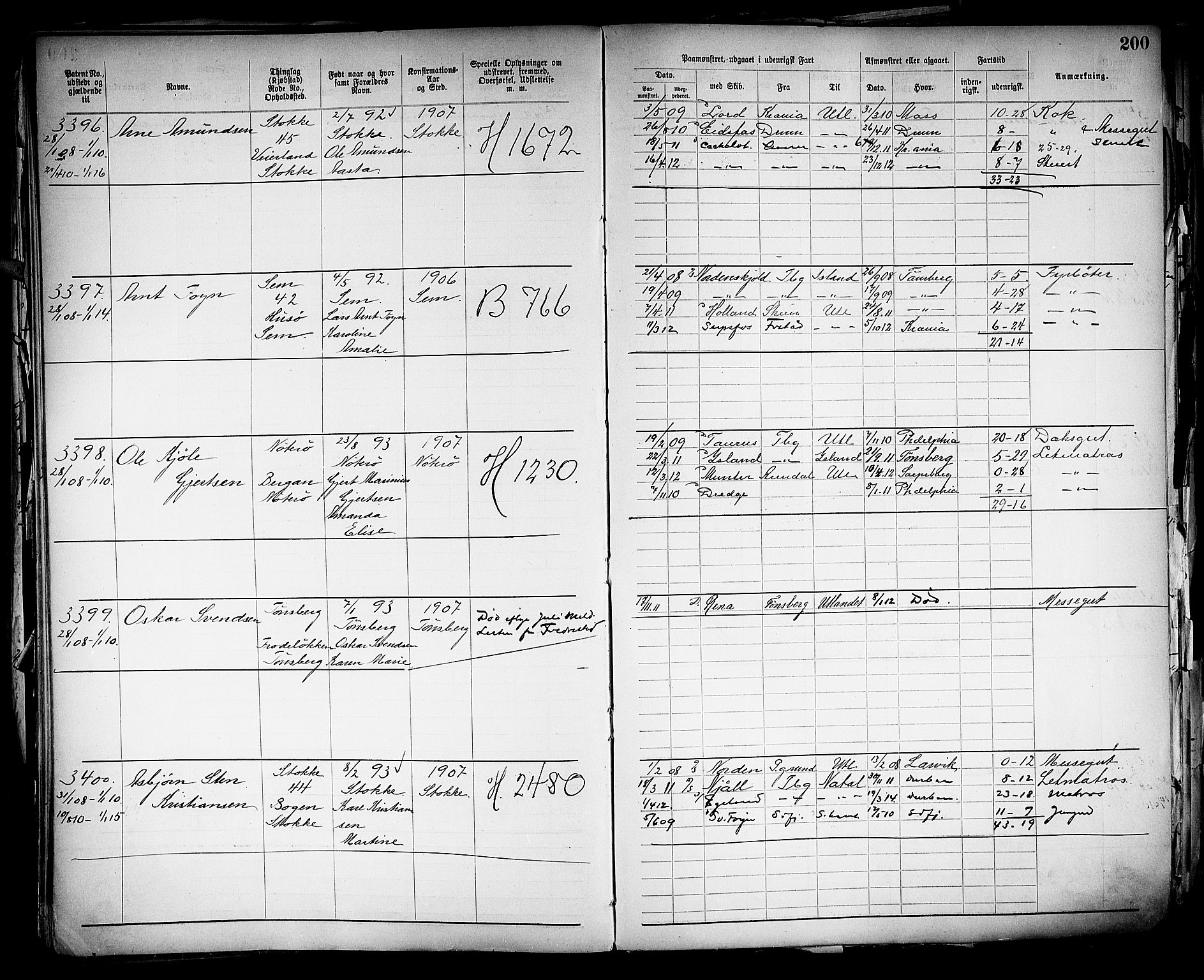 Tønsberg innrulleringskontor, AV/SAKO-A-786/F/Fb/L0005: Annotasjonsrulle Patent nr. 2401-4080, 1904-1910, p. 203