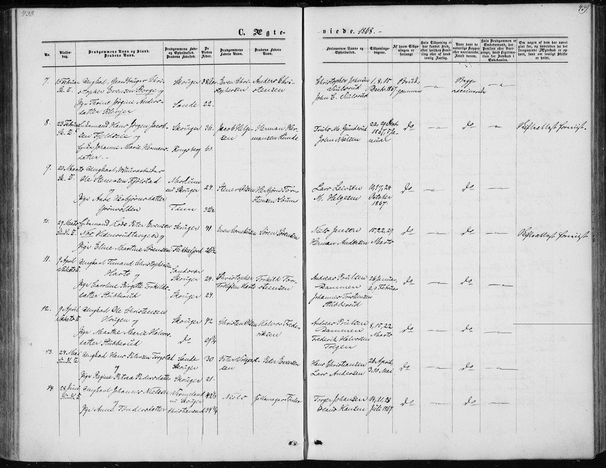 Skoger kirkebøker, AV/SAKO-A-59/F/Fa/L0004: Parish register (official) no. I 4, 1862-1872, p. 438-439