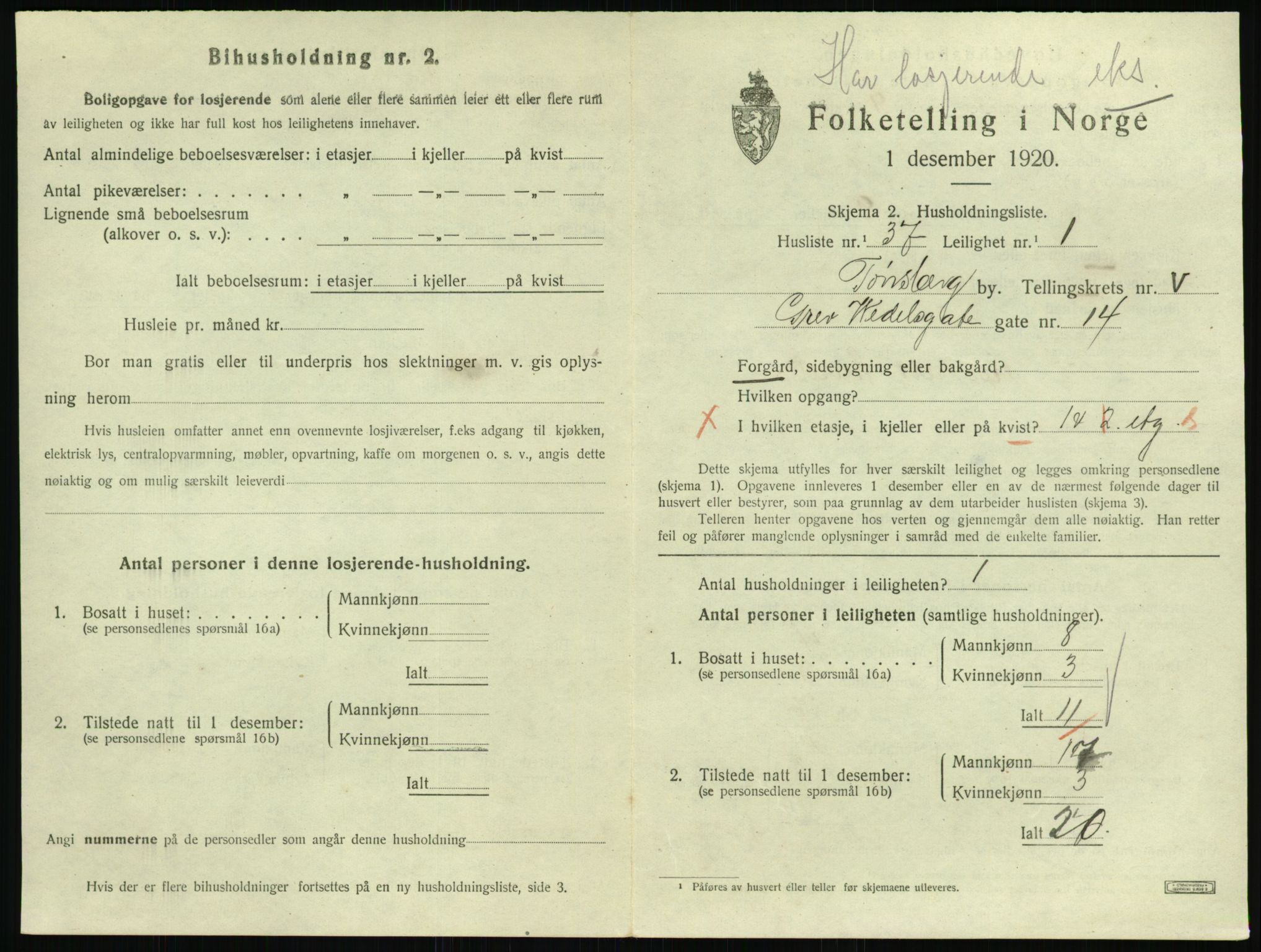 SAKO, 1920 census for Tønsberg, 1920, p. 3711